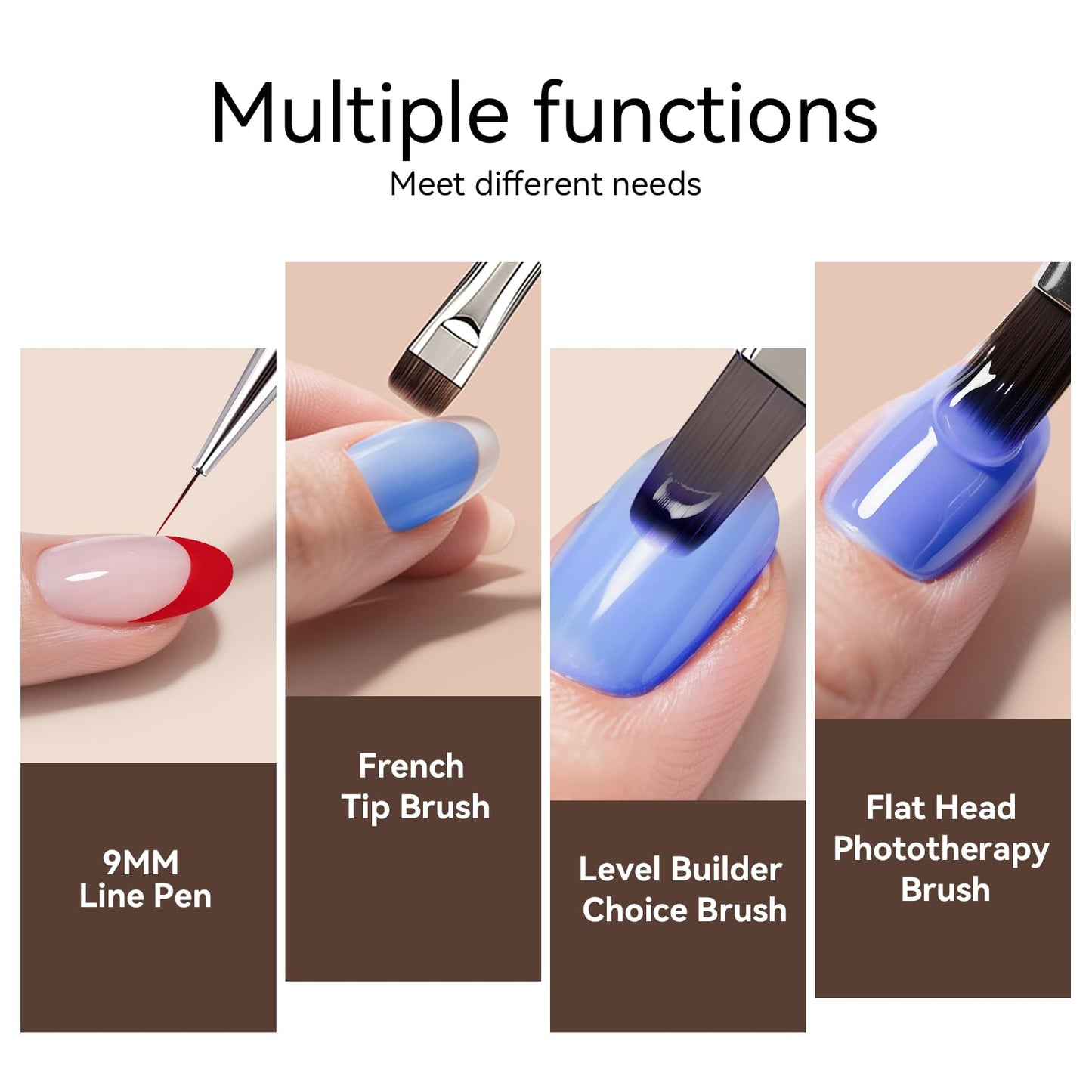 Nail Art Clean Up Brushes, Dual-End French Tip Brush 3PCS Set - Flat/Oval/Angled Dual Head Gel Nail Brushes for Polish Mistakes, Cuticle Cleaning, Acrylic & Polygel Nail Design Painting DIY Tools