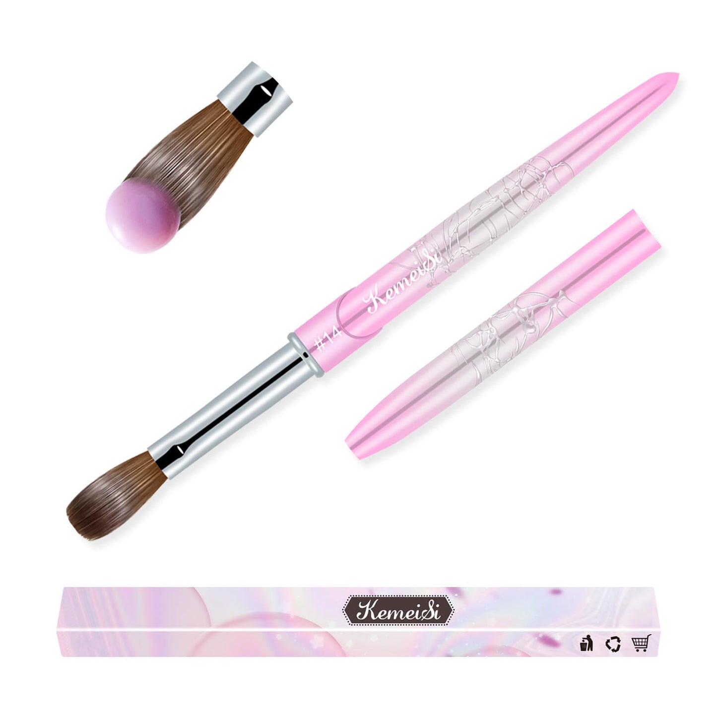 Acrylic Nail Brush Size 14, KEMEISI 100% Pure Kolinsky Nail Art Brushes Sturdy Handle Oval Shaped Acrylic Powder Nail Design Tools for Professional Manicure DIY Home Salon