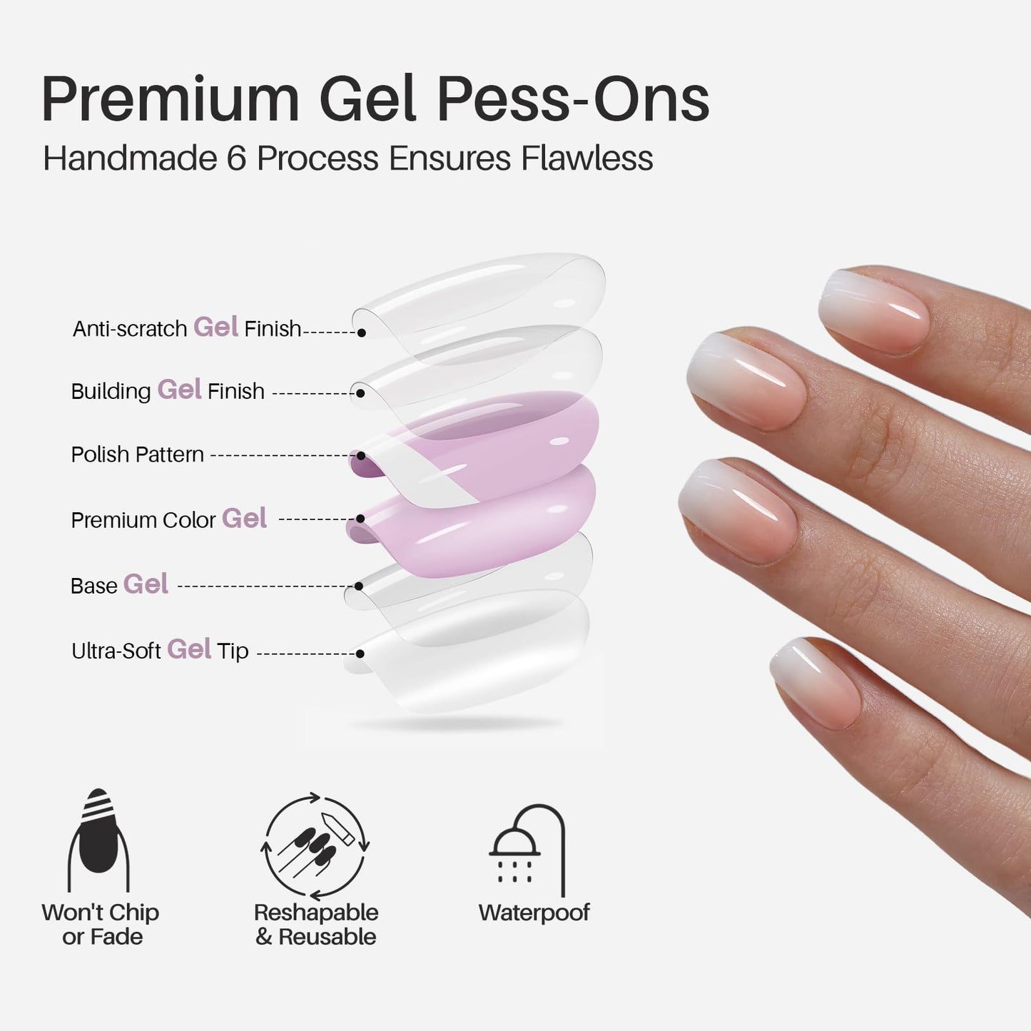Ombre Press on Nails Short - SHANGMENG Soft Gel Valentines Square Press on Nails for Women Gift, Fit Perfectly & Natural Glue on Nails in 16 Sizes - 32 Reusable Fake Nails with Glue, Vanilla Cream