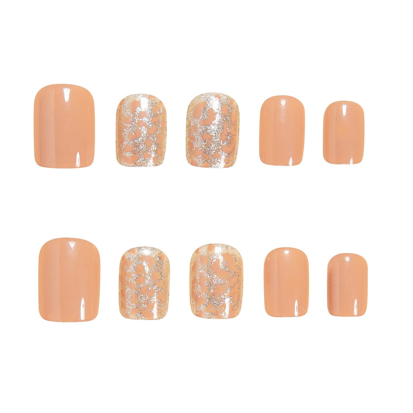 Light Brown Leopard Print Press on Nails Short Square Fake Nails Winter False Nails with Gold Glitter Designs Light Brown Glossy Glue on Nail Winter Full Cover Acrylic Nails for Women Girls 24Pcs