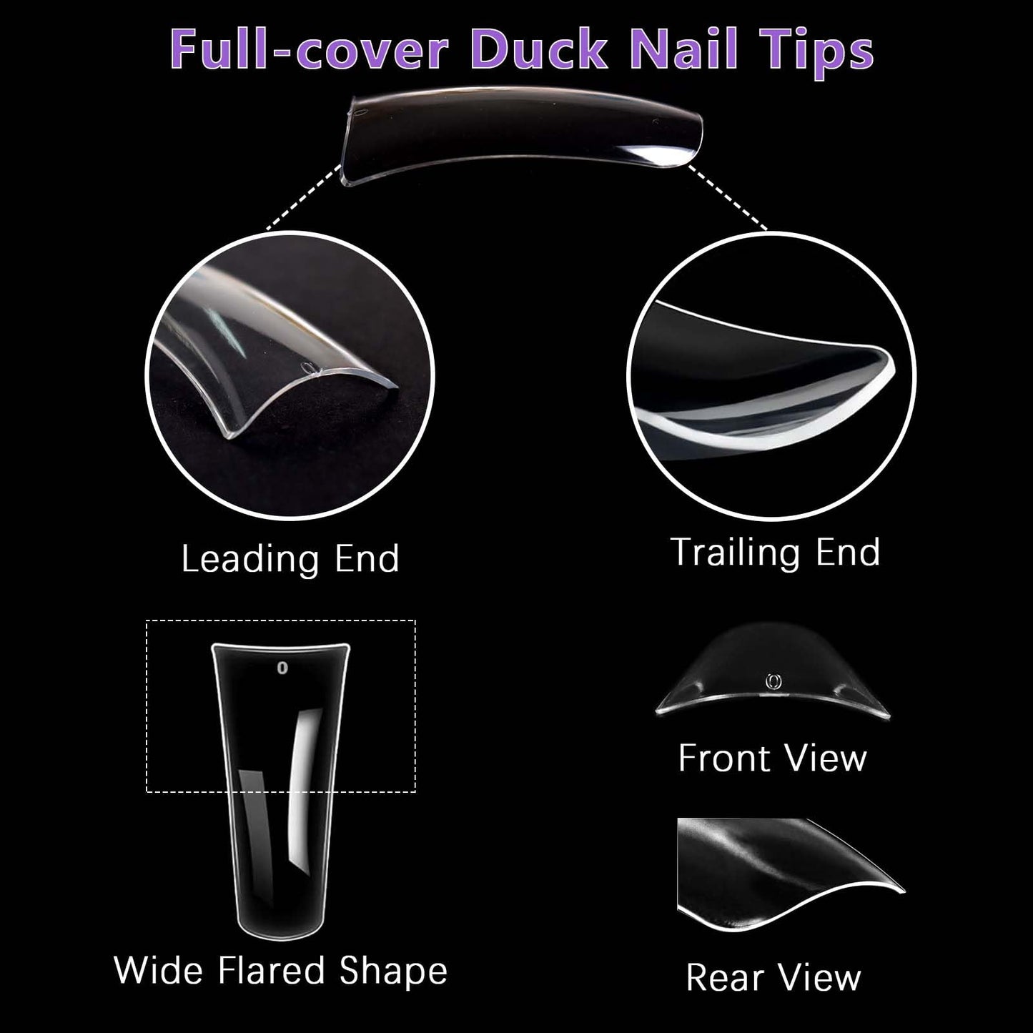 Laza 600pcs Long Duck Nail Tips 12 Sizes Box-packed Clear Duck Nails Full Cover Wide Nail Tips French False Nail Tips for Acrylic Nails Extension Tips — 44MM