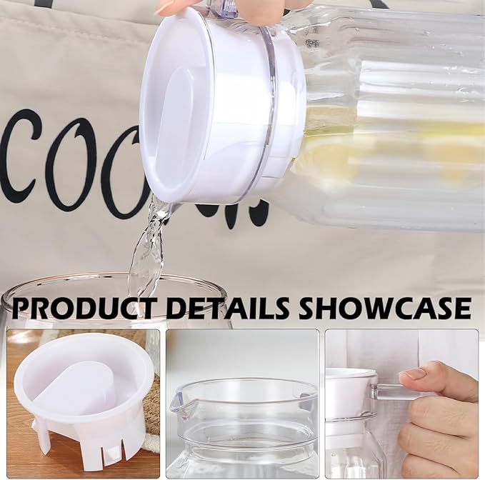 DOERDO Plastic Pitcher with Lid, Broken Resistant Beverage Jugs, Cold Hot Water Pitcher for Homemade Juice Iced Tea Milk Beverage, 3.3x9.3Inch, 1100ML