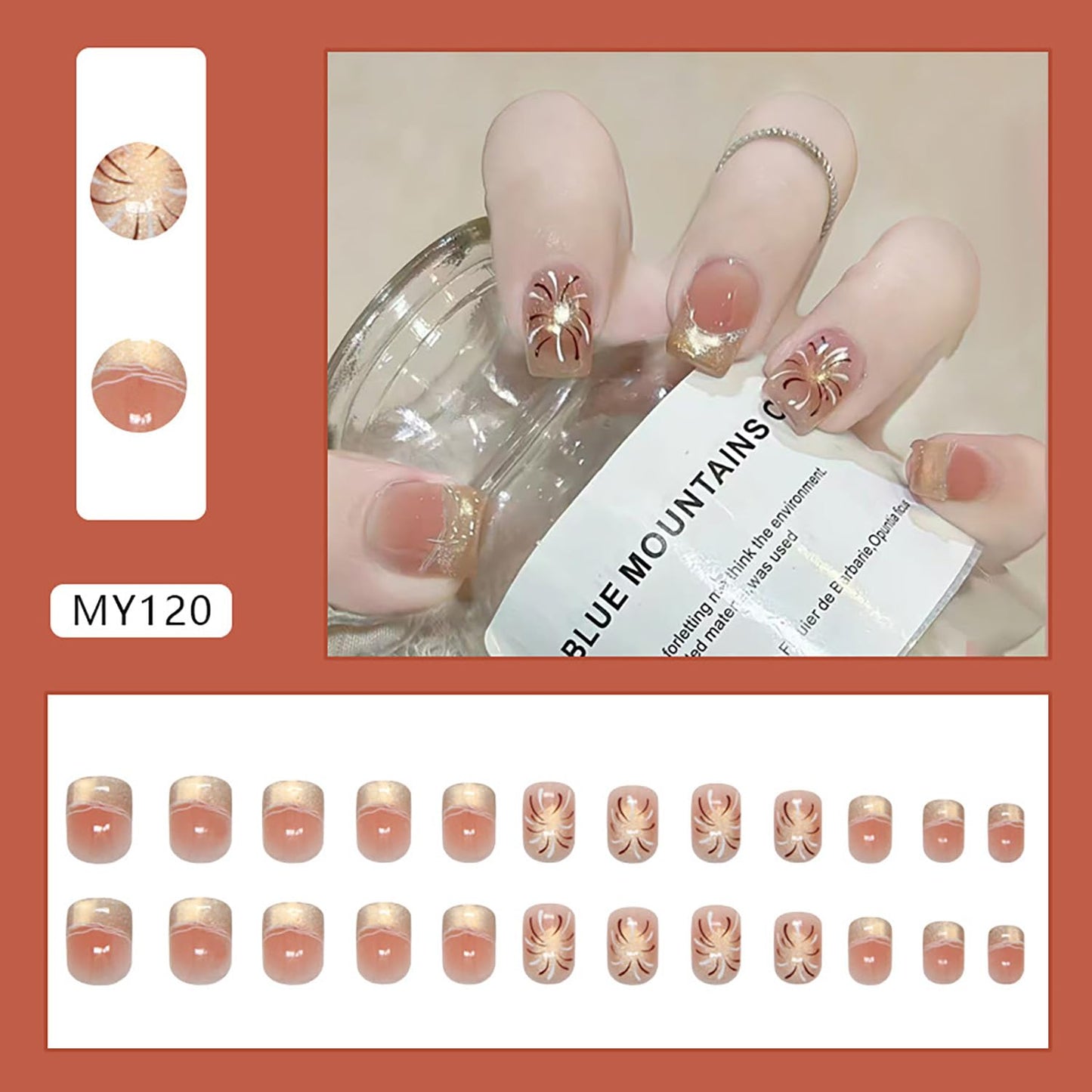 FIEONCIY Press on Nails Short Square Shaped Glossy Full Cover Acrylic Short Length Square False Nails with Designs Artificial Fake Nails Glue Stick ons Fingernails for Women Girls(MY120)