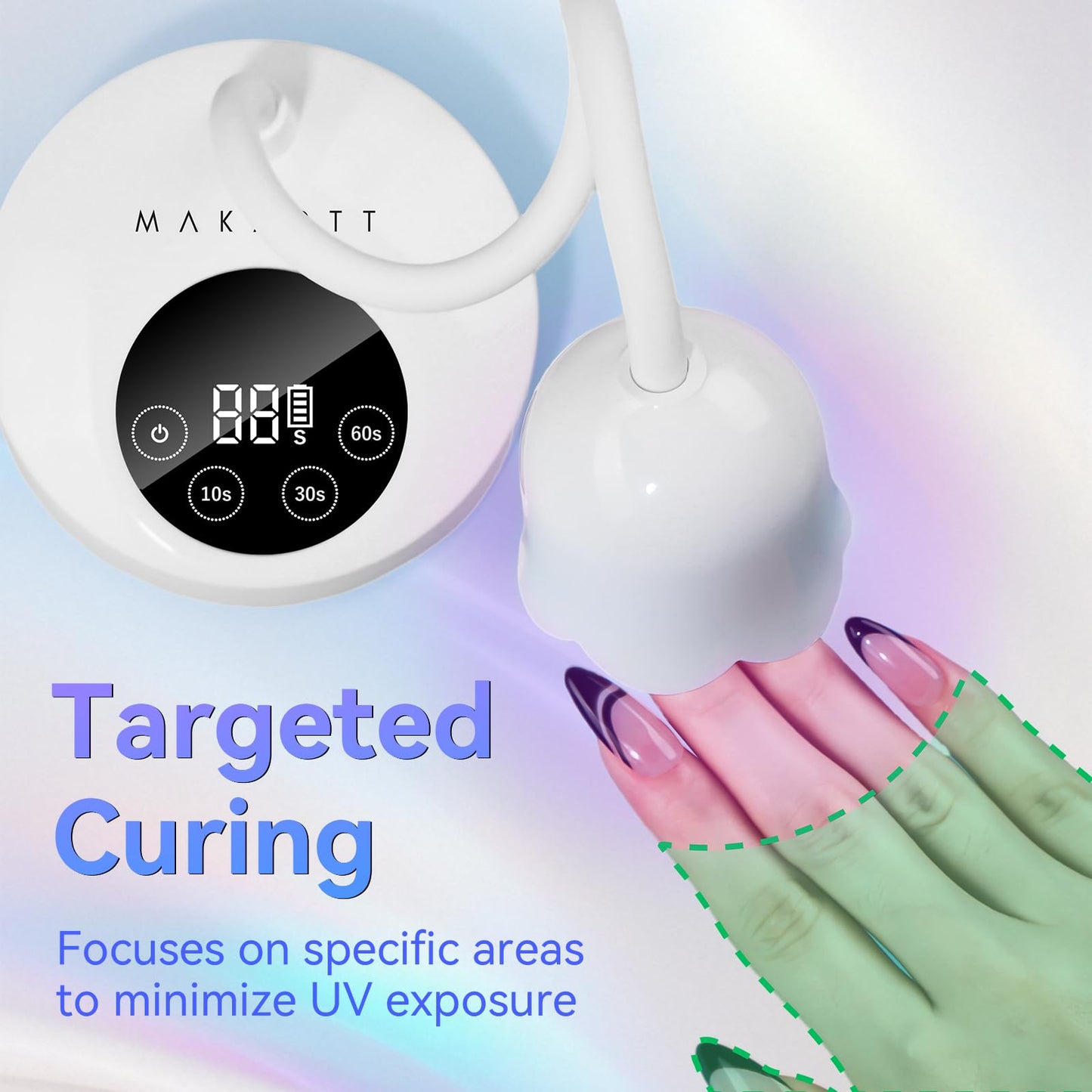 Makartt UV Nail Lamp: Mini UV Light for Gel Nails Polish Luminoza 30mW/cm² Rechargeable LED Nail Light Nail Dryer with 4 Timers & Auto Sensor, Fast Curing Goosenecks Lamp for Home DIY Manicure
