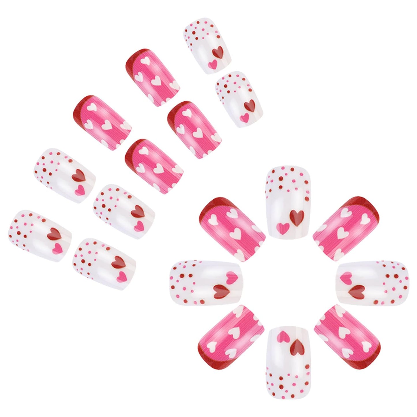 FIEONCIY Press on Nails Short Square Glossy Full Cover Acrylic Short Square False Nails with Heart Designs Artificial Square Fake Nails Glue ons Fingernails for Women Girls(YS525)