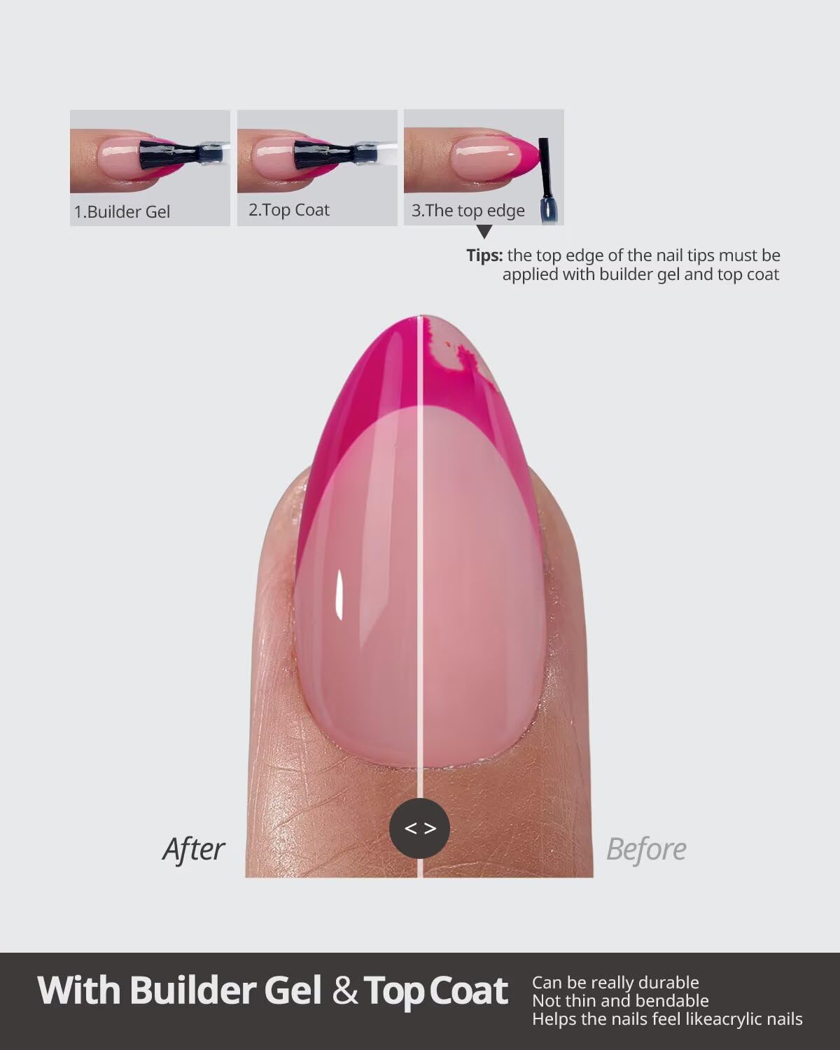 BTArtboxnails French Tip Press On Nails - Pink Short Square Press On Nails, Soft Gel Nail Tips, 160Pcs Soak Off Acrylic Fake Nail Extension in 16 Sizes