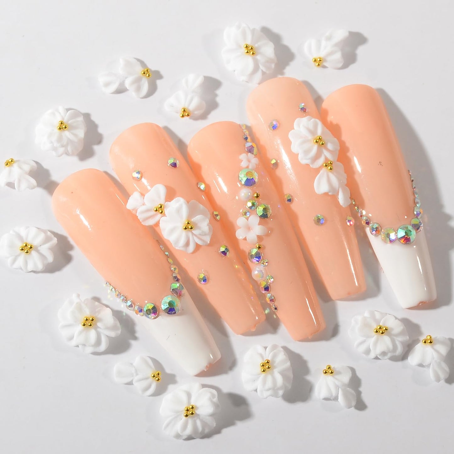 BAIYIYI 30PCS Handmade Acrylic Flowers Nail Art Charms Cute Y2K Summer Floral with Caviar Beads Design High-end Craved Flower Petal Nails Charms for Women Profession Nail Art Craft Jewelry