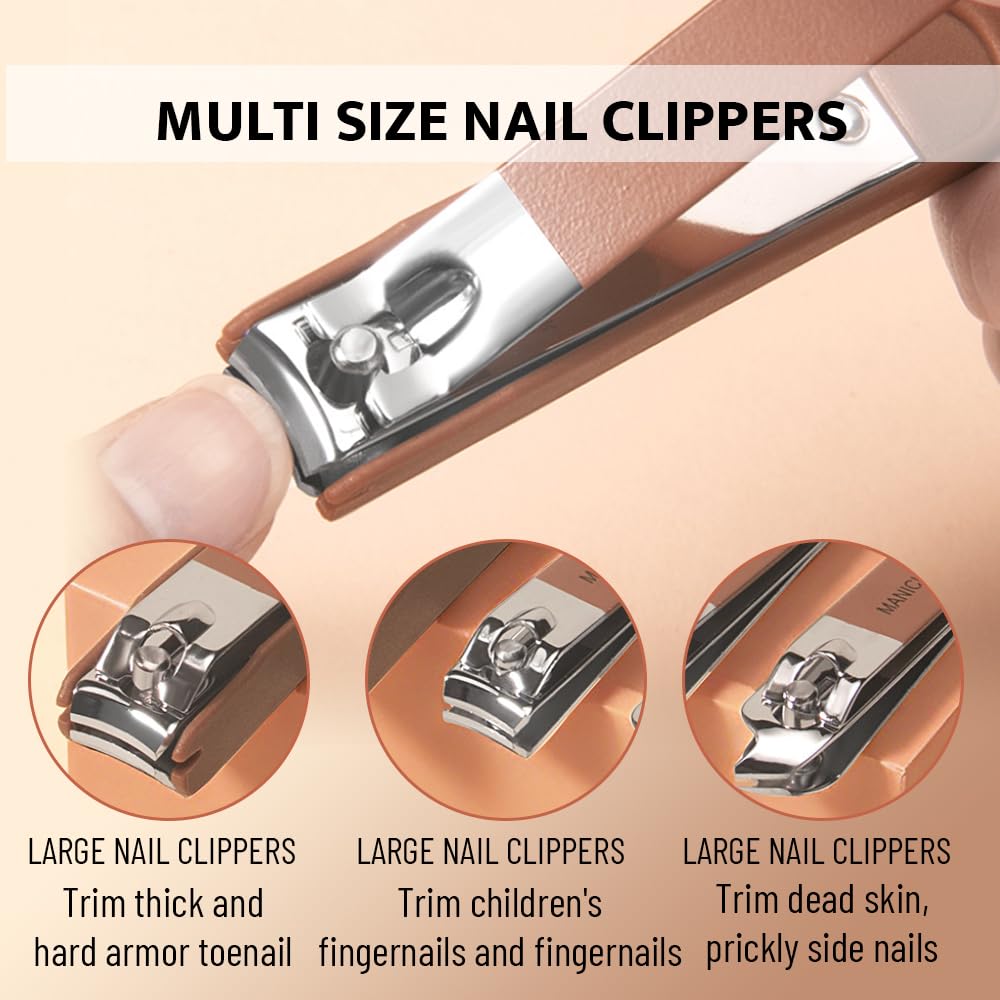 2 Pack Nail Clippers and Beauty Tool Portable Set,Stainless Steel Cuticle Nail Care Grooming Kit for Home, Travel, Salon,Office，1 Box of 7 Pieces（Beige & Brown）