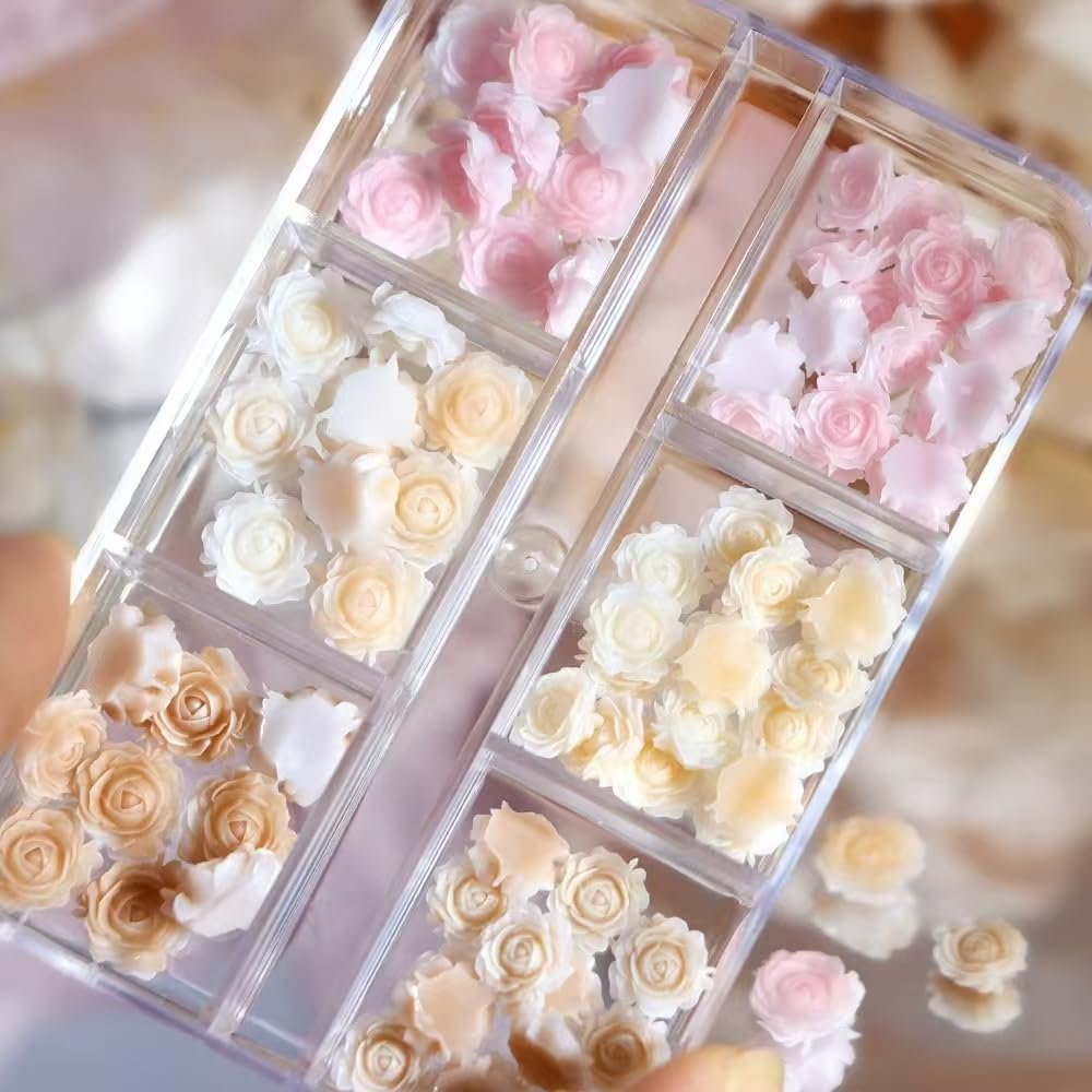 Chunmeng 3D Flowers Nail Charms - Flat-Back Resin Rose Camellia Flower Nail Art Decoration for Wedding Bride Manicure Supplies Party Manicure