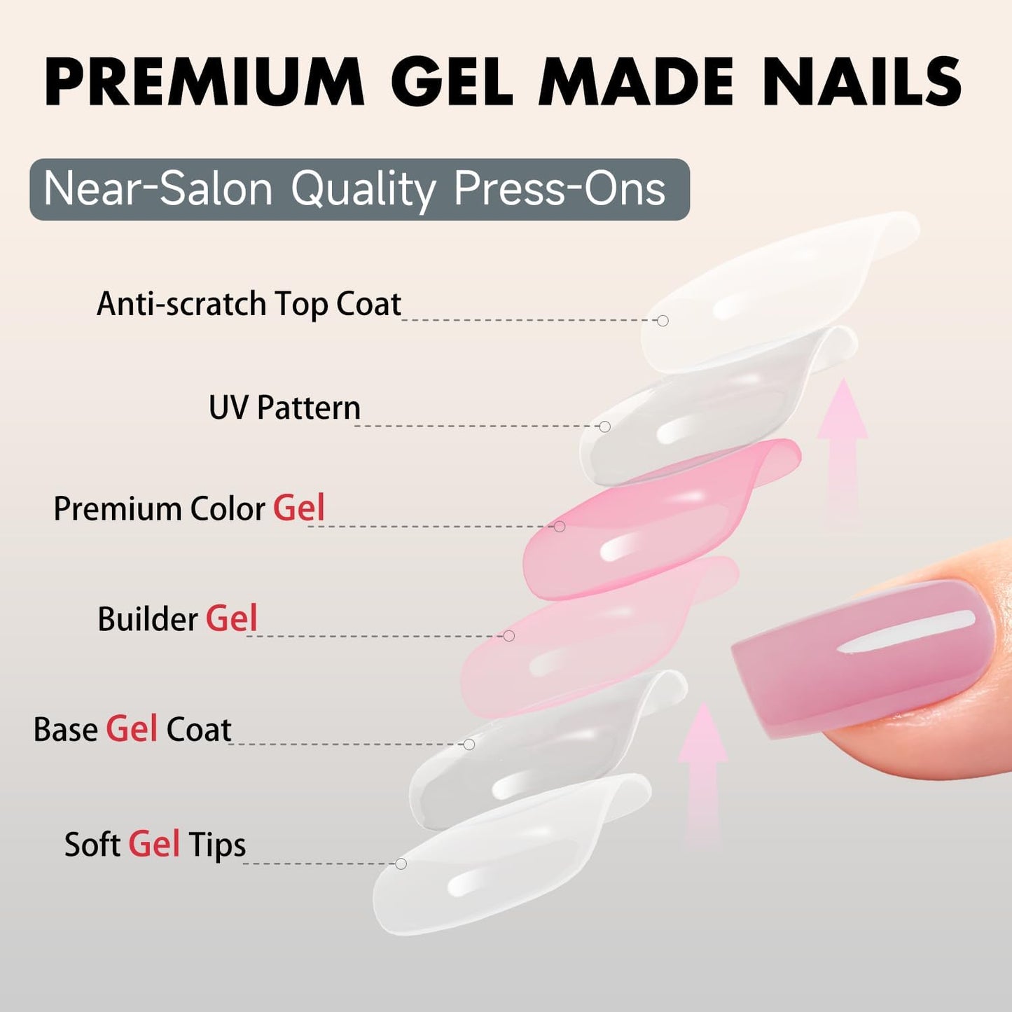 SXVME Press On Nails Long Square - Light Pink Press on Nails with Glue for Women, Natural Simple Fake Nails Press ons Medium, Glossy Soft Gel Glue on Nails Coffin, Reusable Nail Stick Ons, 24 Pcs