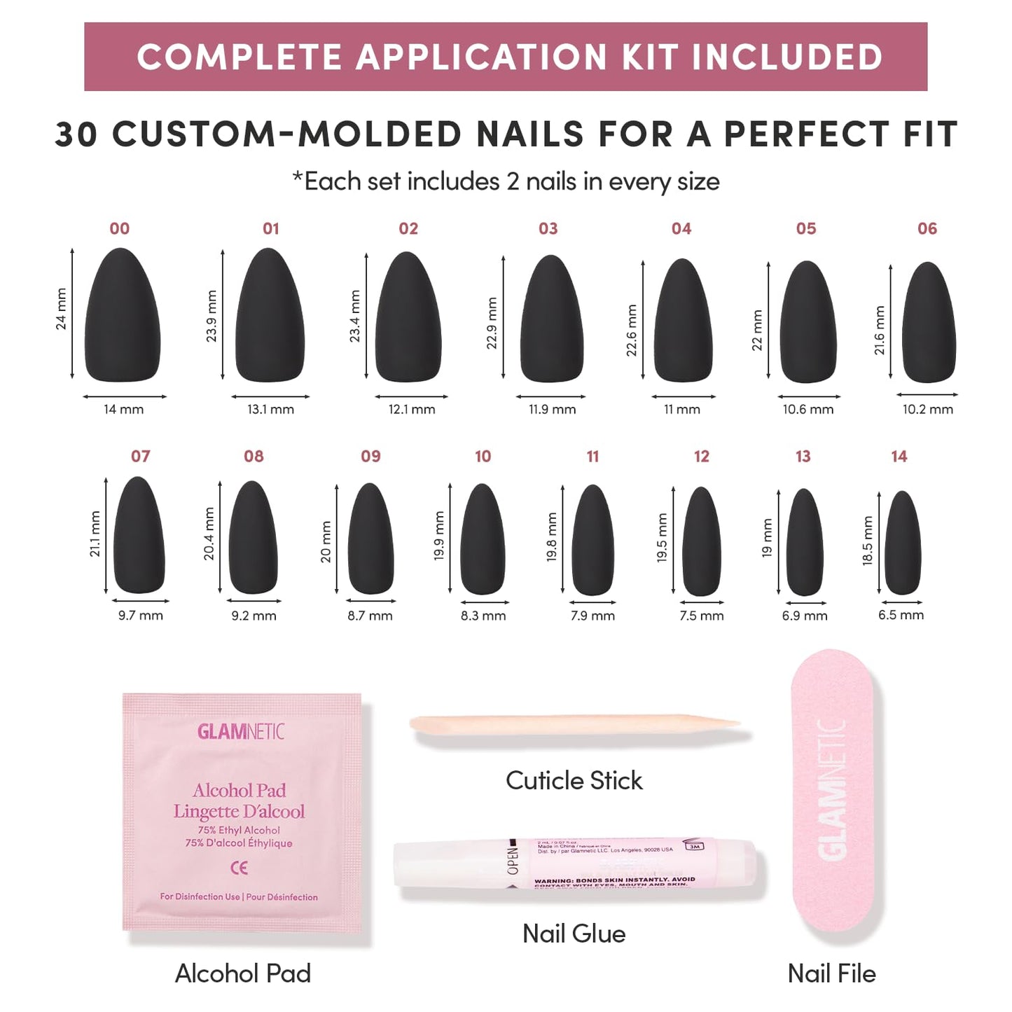 Glamnetic Press-On Nails Bundle - Burgundy Chrome, Cherry Mocha & Red Bottom | Short Almond Fake Nails with a Metallic Chrome Finish | Dark Red Medium Square Fake Nails with a Glossy Finish | Red Acce