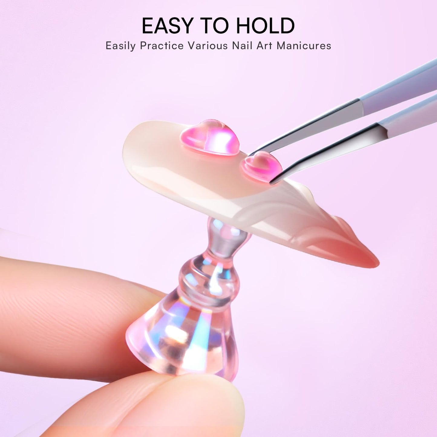 Makartt Holo Nail Stand for Press-On Nails DIY, Magnetic Holder, 1 Flower & 2 Long Bases, 10 Nail Stands for Gel Curing, Beginners Practice, Nail Tech & Creators Display Nails, Clear Pink, 48 Putty