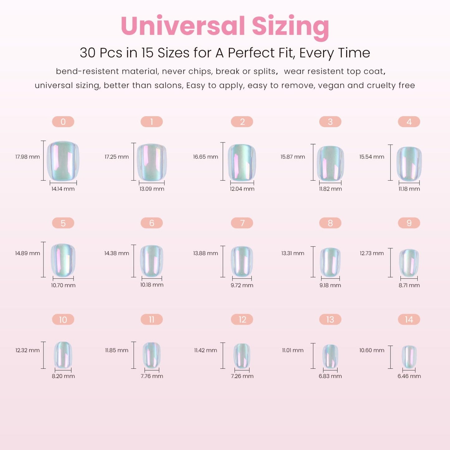 Nail Reformation Press On Nails, Hologlam | Glossy Aurora Cat Eye Velvet Short Square Fake Nails with Iridescent Glaze Finish, Reusable Stick On False Nails in 15 Sizes - 30 Nail Kit, Gifts for Women