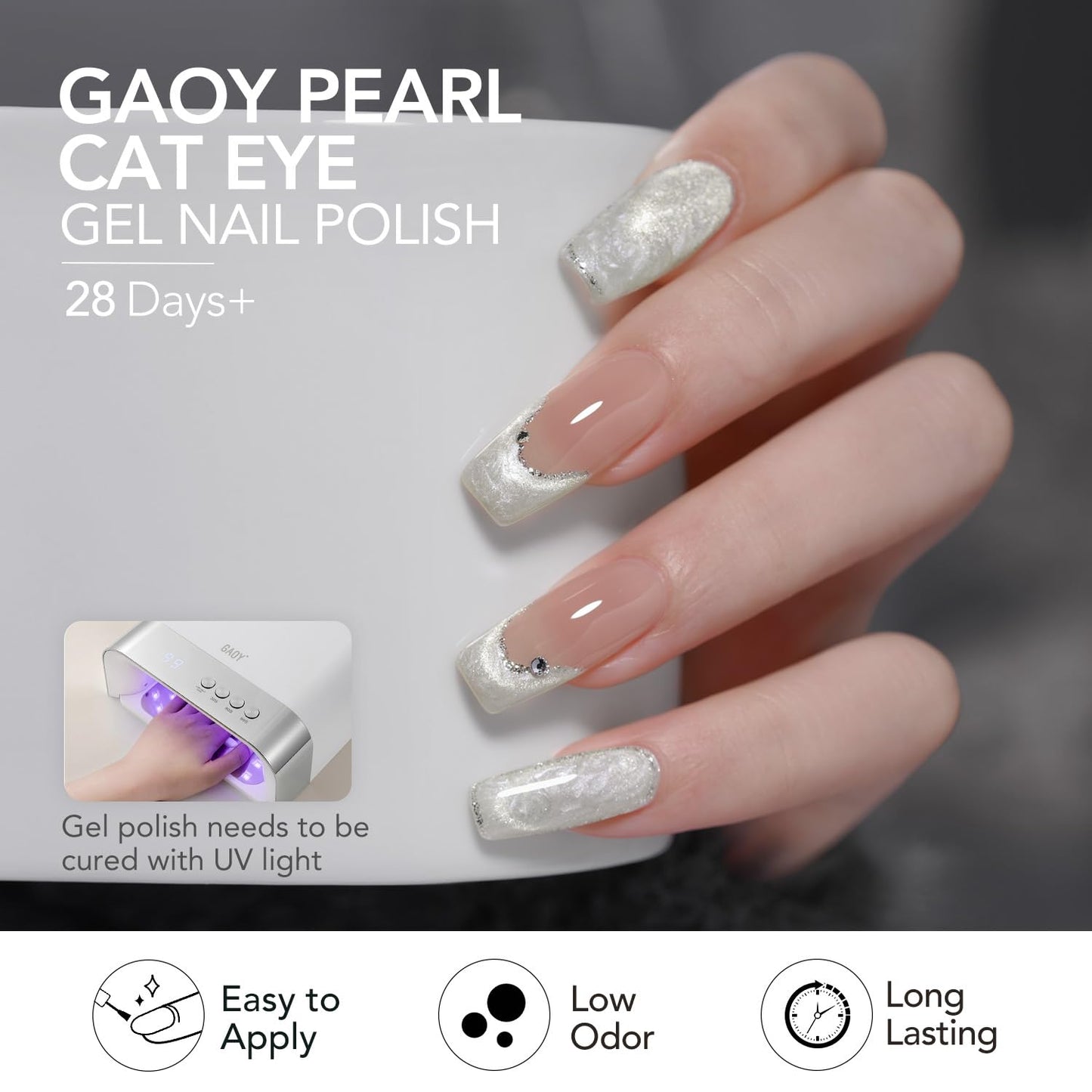 GAOY Pearl Gel Polish Cat Eye Nail Polish Set, 6 Colors Glitter Iridescent Mermaid White Blue Pink Purple with Magnet and Dotting Pen, Holographic Shimmer UV Gel Kit for Nail Art Salon