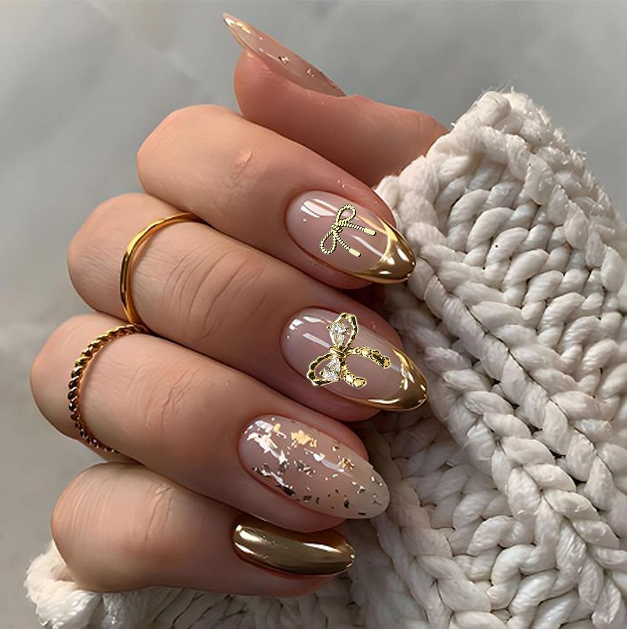 80Pcs Bow Nail Charms Gold Silver Bowknot Nail Art Charm and Gems with Rhinestones Shiny Nail Jewelry Acrylic Accessories for Women Girl DIY Nail Decorations
