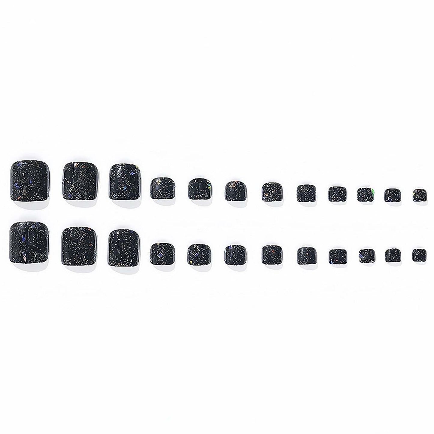 Black Press On Toenails Square Fake Toenails Short False Toenails With Glitter Design Acrylic Artificial Glossy Glue On Toenail Full Cover Stick On Toenail For Women Manicure Art 24pcs