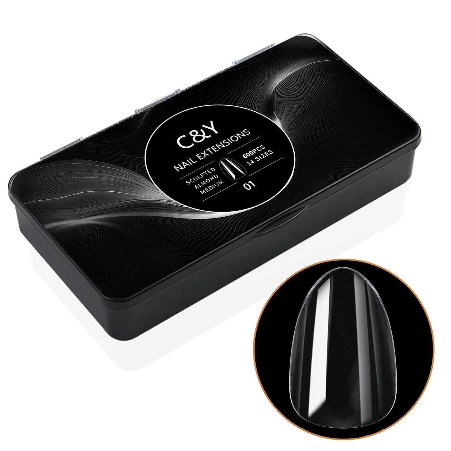 Cycullinyt 600pcs Sculpted Medium Almond Soft Gel Nail Tips, Professional False Nail Tips with Box - 14 Sizes Full Cover Clear Acrylic Press On Fake Nails for Extension Manicure Salon DIY at Home