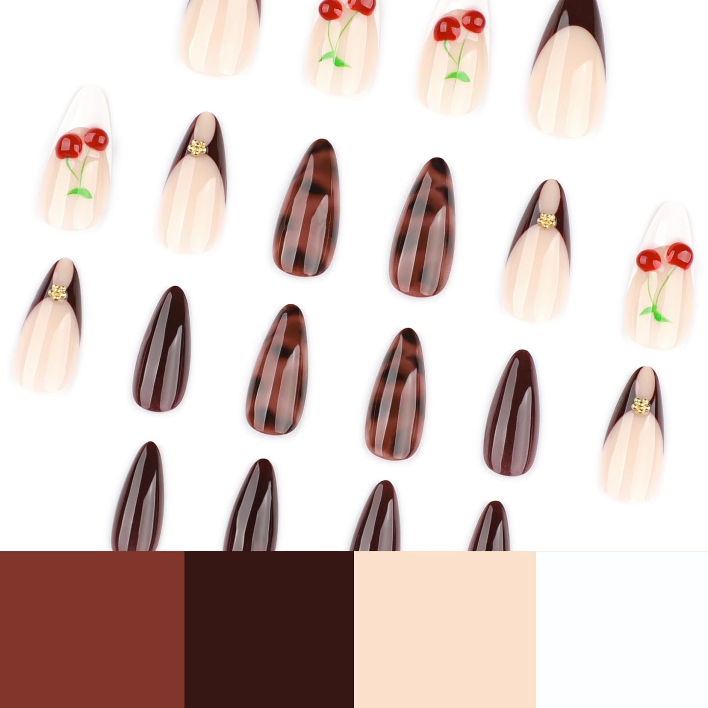 Medium Almond Press on Nails for Women,Cherry & Glitter Gradient,Fake Nails Artificial Stick on Nails Full Set