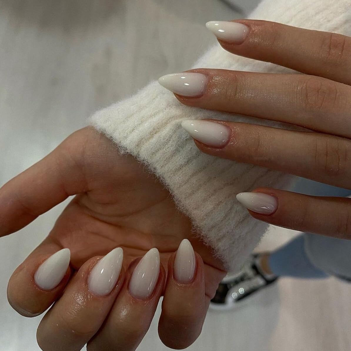 KQueenest White Press on Nails Short Almond - 30 Pcs Reusable Fake Nails Glue on, Thick Natural Fit Acrylic Nails, Salon Quality Stick on Nails for Women, No Damage Easy Soild Color False Nails