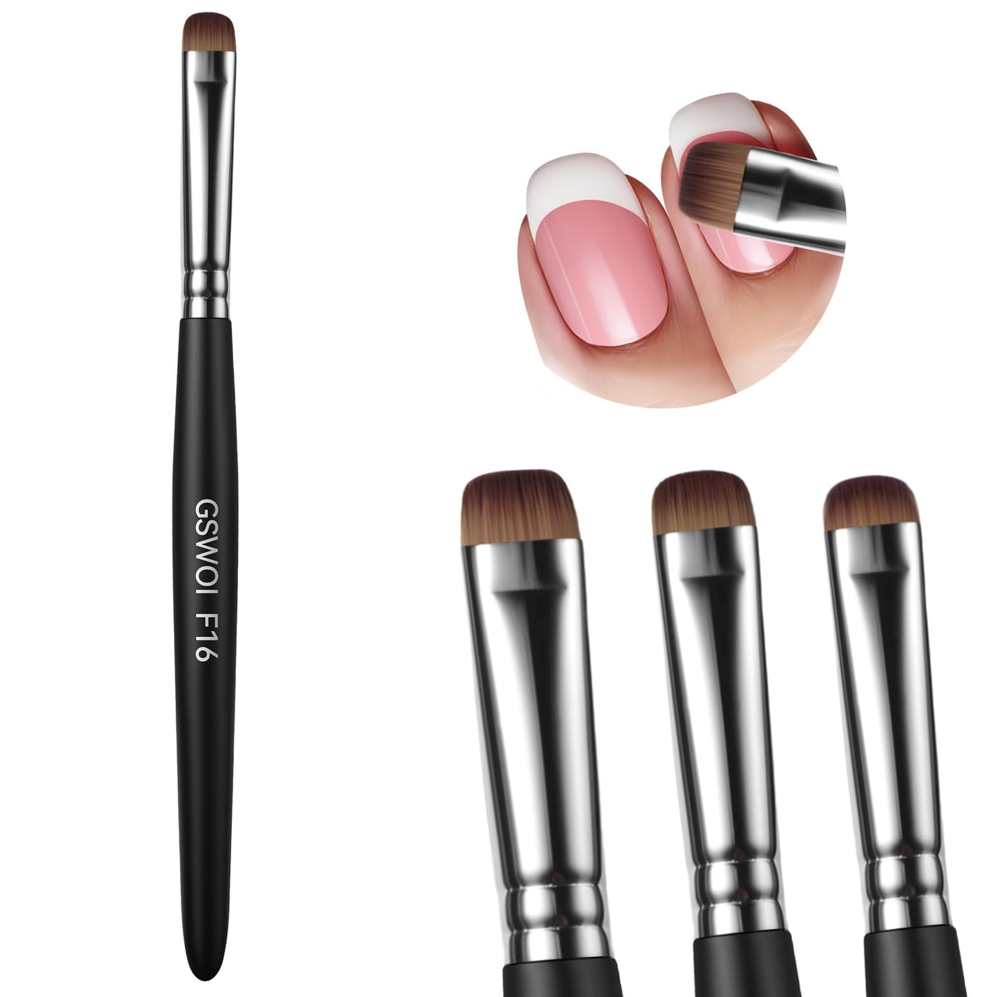 Acrylic Nail Brush for French Tips & Gel Polish Clean Up | Professional Dual-Use Brush with Wooden Handle for Acrylic/Polygel/Builder Gel | Nail Art Design Tool for Cleaning & Detailing (F16)