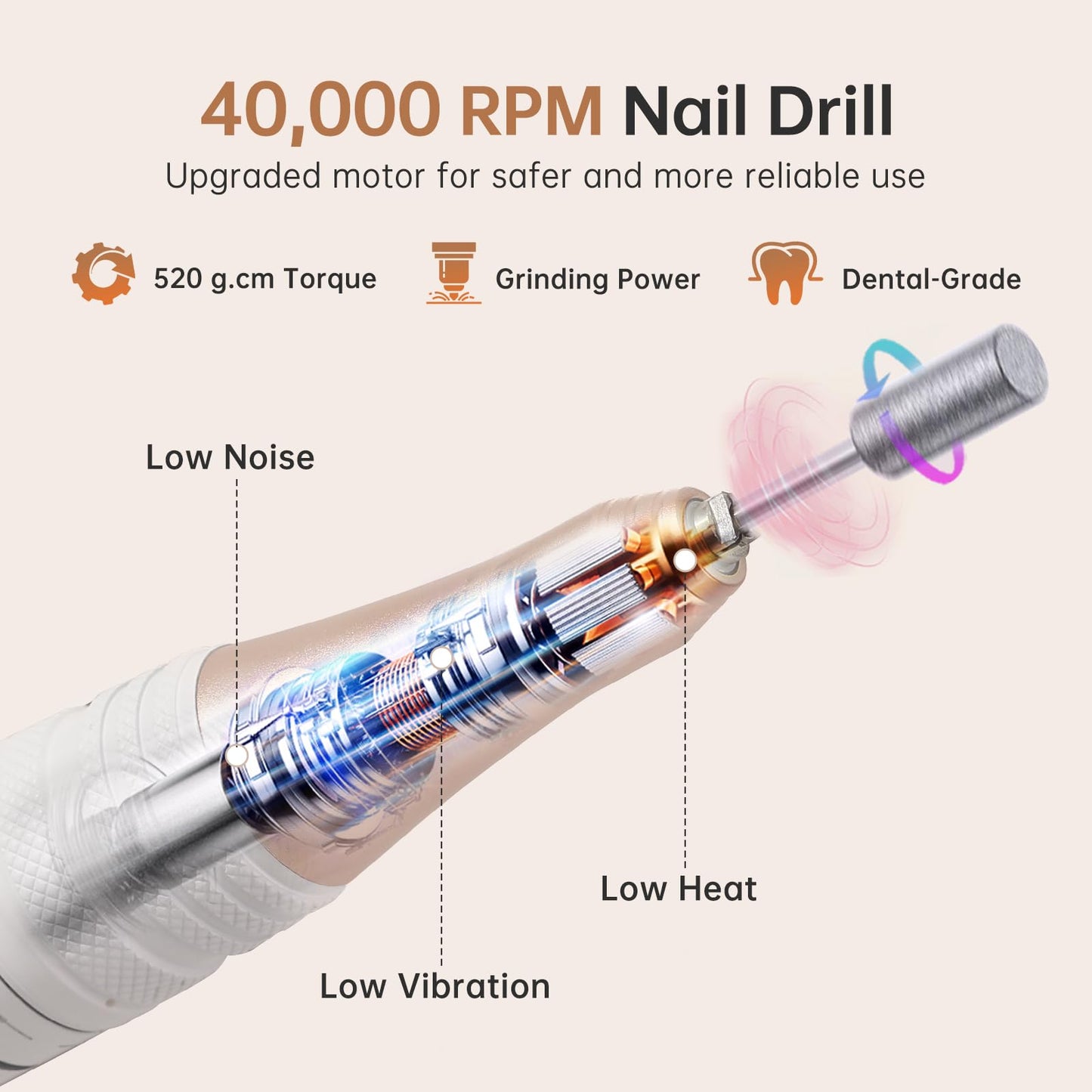 CHRISTINE SHELLY Rechargeable 40000RPM Nail Drill Sparkling Portable Professional Electric Nail File with 12 Drill Bits for Manicure Salon & Home, Glitter (AB Diamond)