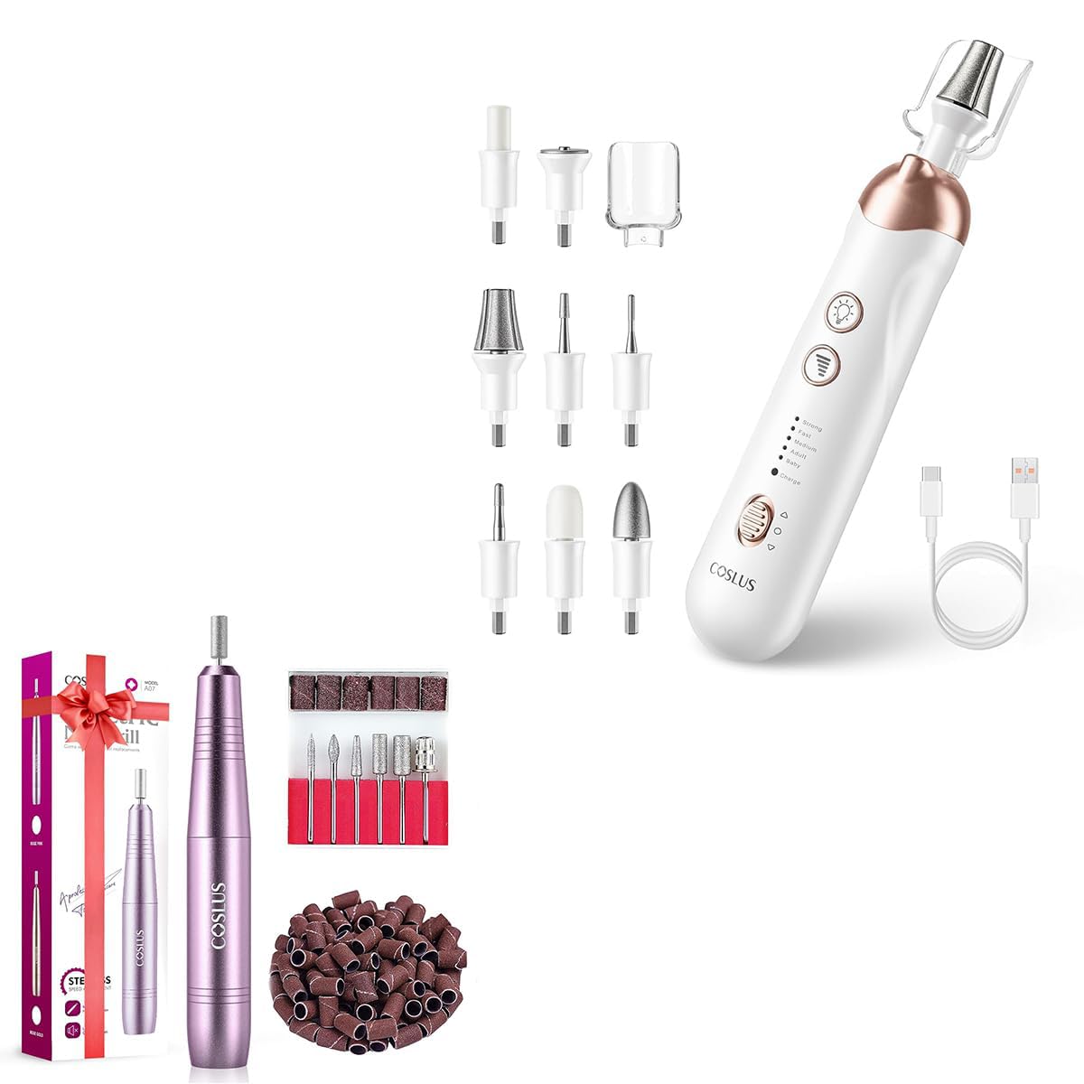 COSLUS Electric Nail Drill File Professional: for Acrylic Gel Dip Powder Nails Portable Nail Drill Machine Kit and Professional Manicure Pedicure Kit: 5 in 1 Electric Nail File Set