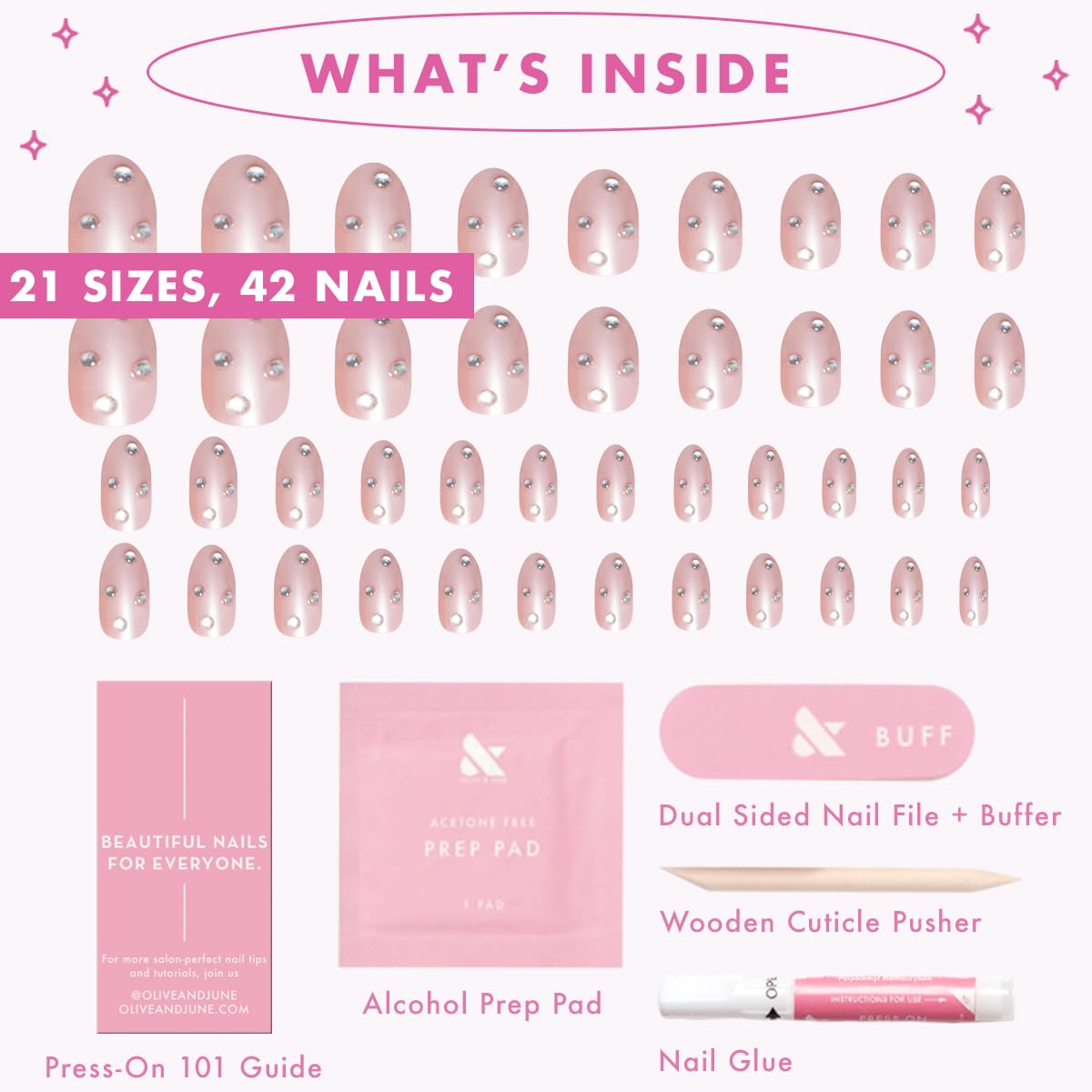 Olive & June Maximalist Instant Mani Press-On Nails (Glue) | 42 Fake Nails, 21 Sizes | Non-Toxic, Long-Lasting Big, Bold Gorgeous Realistic Look | Salon-Quality | Medium, Oval | Diamond Chrome Mani