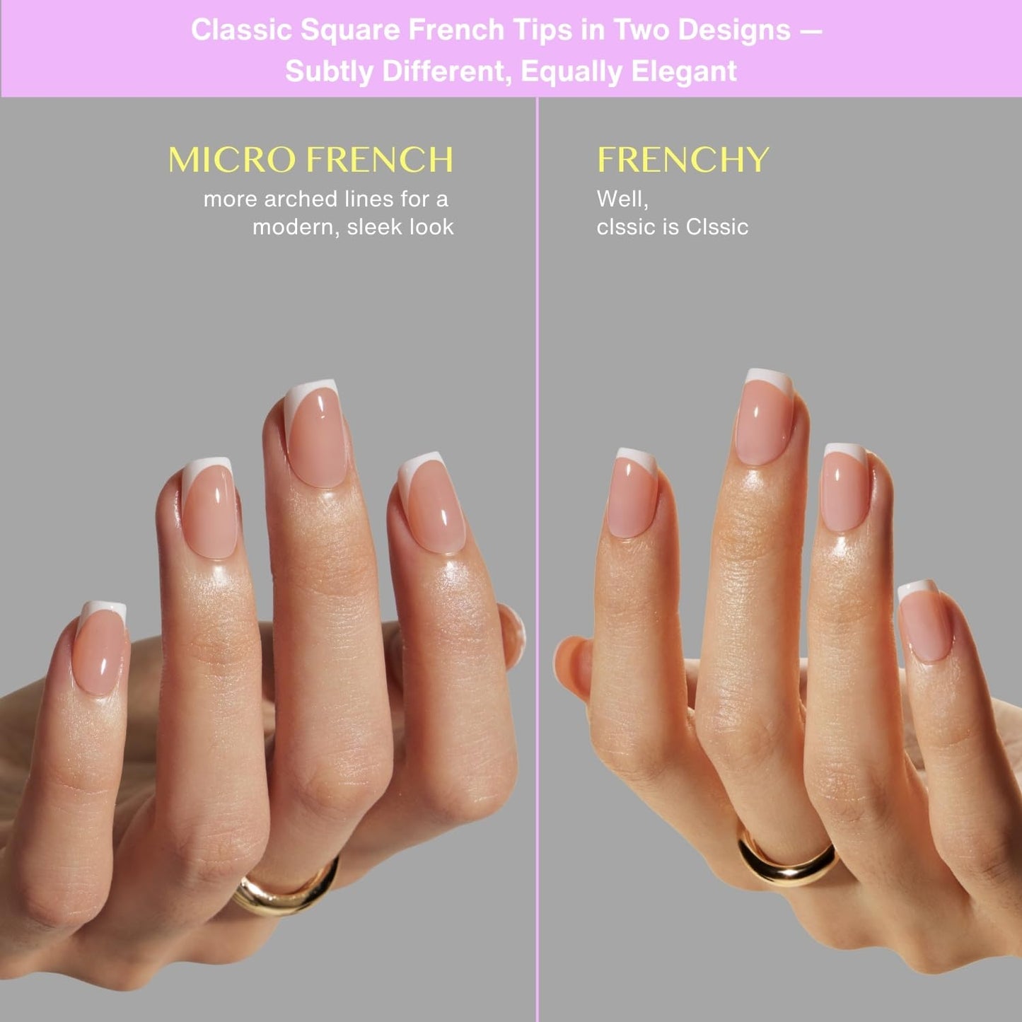 LAMIMOSA 32Pcs White French Tip Press on Nails Short Square – Soft Gel Fake Nails in 16 Sizes, Reusable Semi-Transparent Glue on Nails Kit, FRENCHY