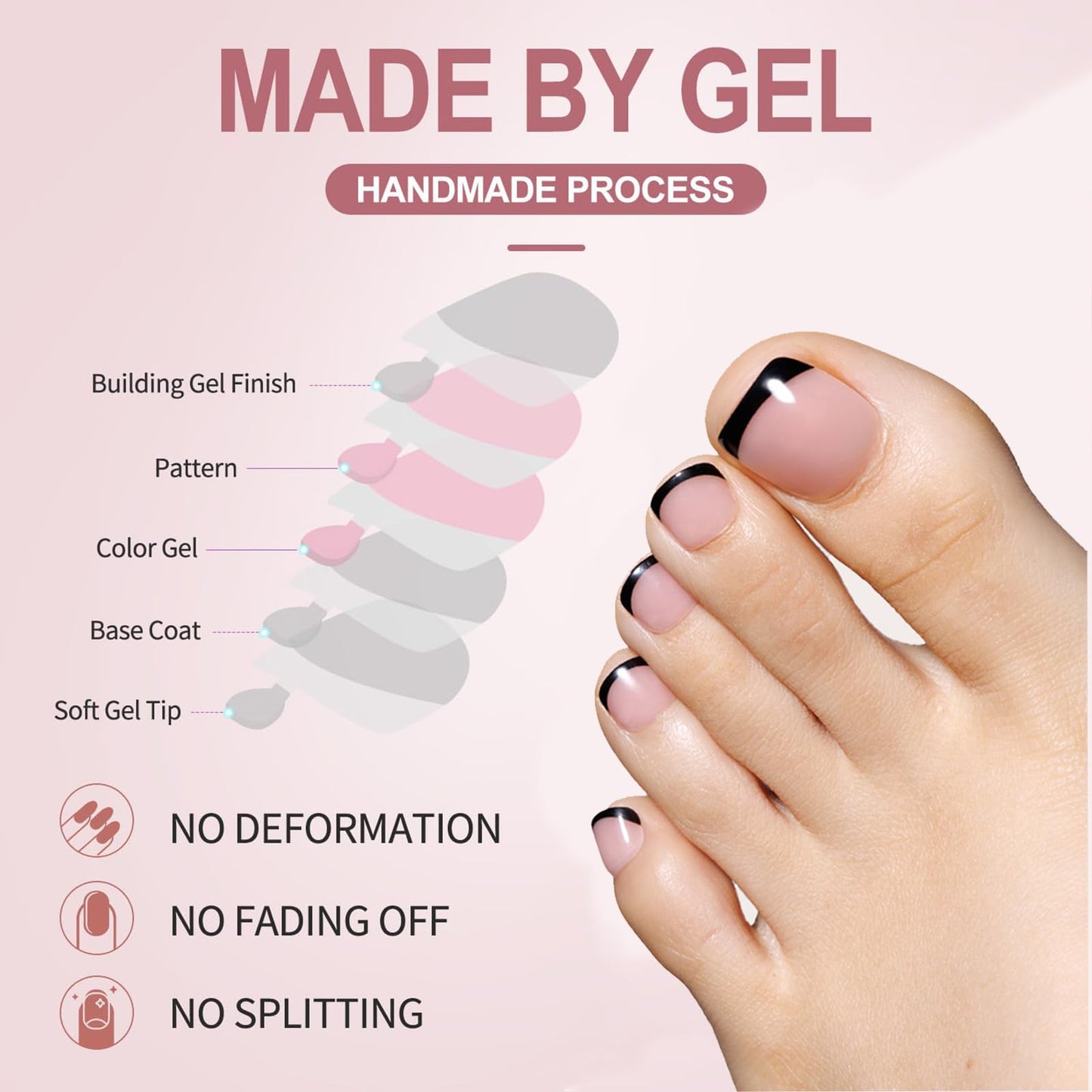 216pcs French Tip Press on Toenails Short Square，OPkssnails Pink Toe Nail Press On, Pre-Designed Soft Gel Toe Nail Tips, Soak off Acrylic Fake Toe Nail