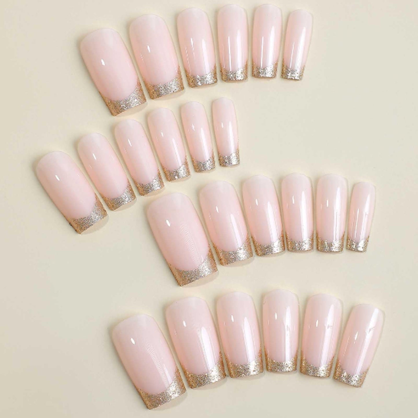 YoYoee Luxury French Press on Nails Nude Nails Tips Long Square False Nails Bling Acrylic Ballerina Fake Nails for Women and Girls 24PCS