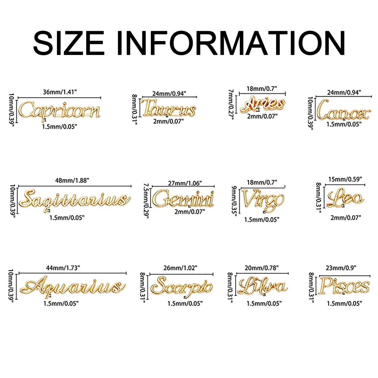 JERCLITY 48 Pieces Gold Silver Alloy Zodiac Nail Charms Zodiac Signs Nail Studs Constellation Words Charms for Nails Twelve Constellation Set for Women Girls