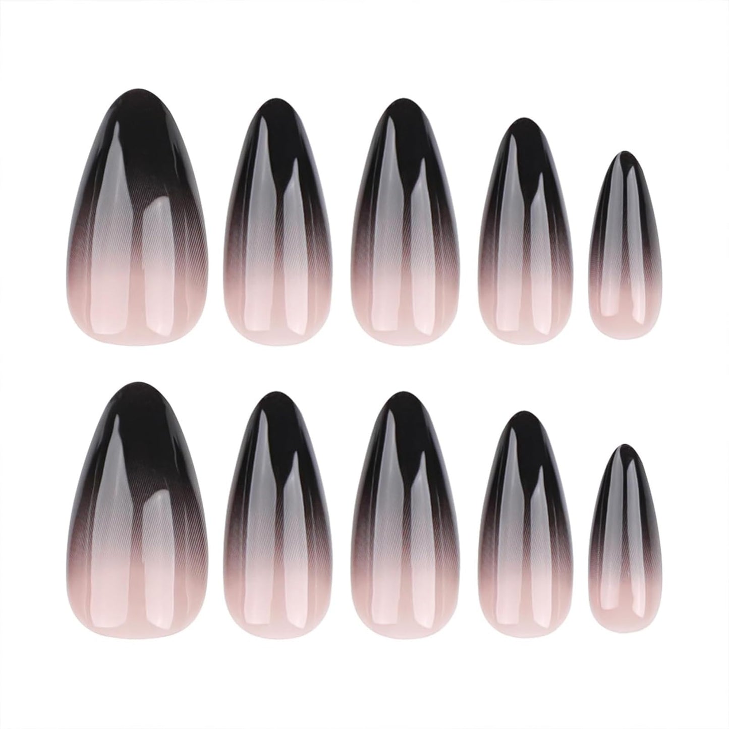 FJSMTOPl Black Press on Nails Almond Fake Nails Press ons Medium False Nails with Designs Ombre Black Acrylic Glue on Nails Halloween Stick on Nails for Women Nail Art Decoration 24Pcs
