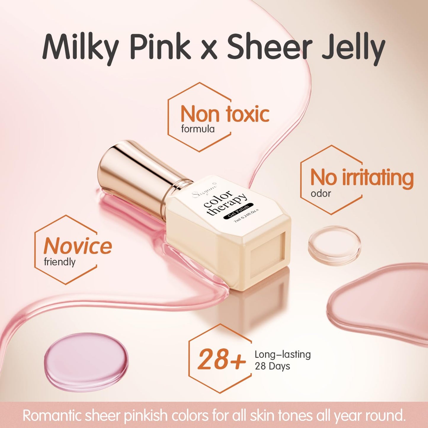 SHOYUM Icy Jelly Nude Pink Gel Nail Polish Set of 6 Transparent Milky White Colors Sheer Gel Polish x Kit for Salon Manicure and Nail Art DIY at Home