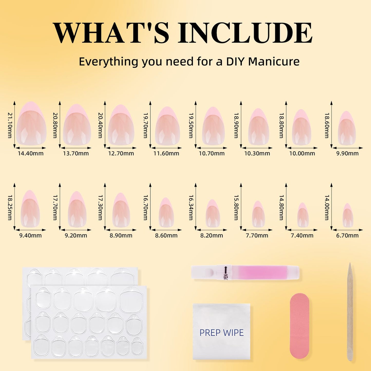 Leefrei French Tip Press on Nails - Pink Short Almond Press on Nail, Glossy Fake Nails Reusable Nails Press ons for Women, 32 Pieces in 16 Sizes False Nails Kit with Glue, Petal Line