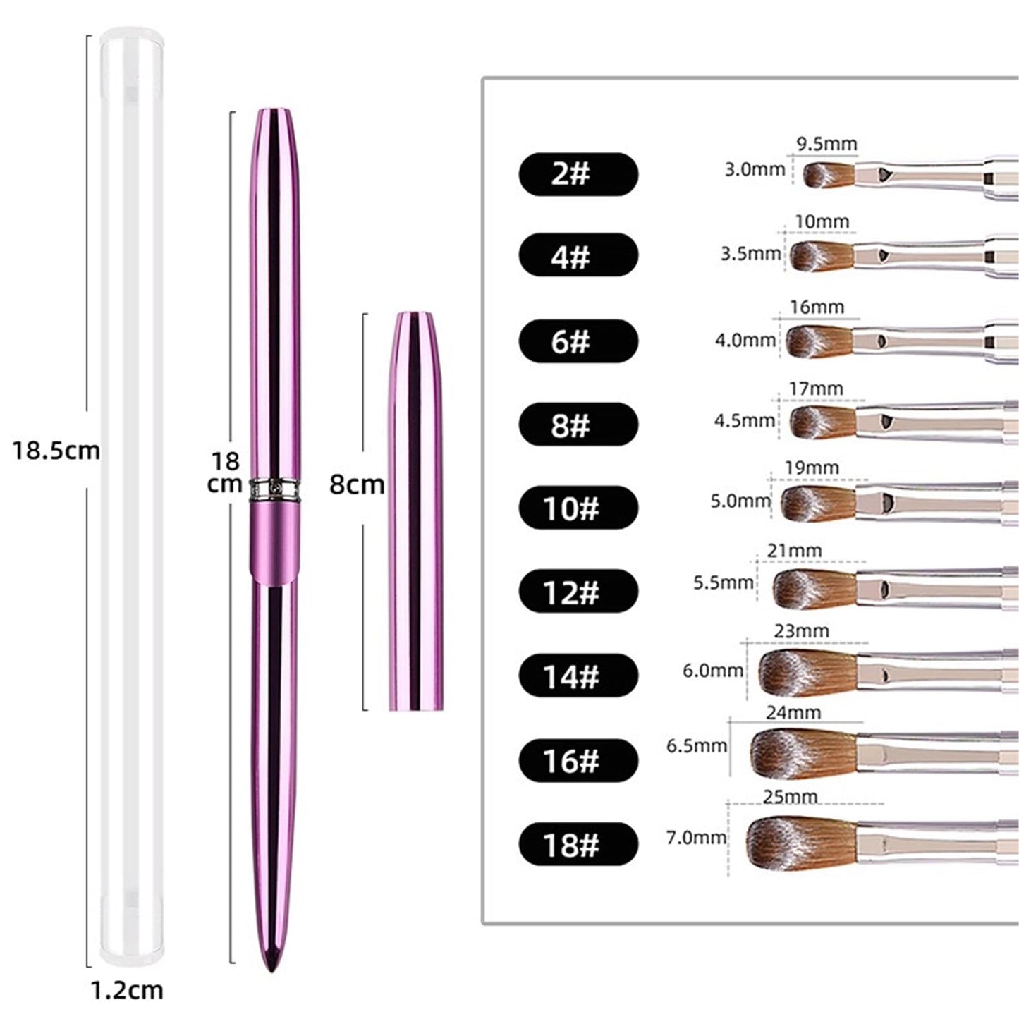 100% Pure Kolinsky Acrylic Nail Brush Size 12, Hair Acrylic Crystal Chrome Purple with Silver Ferrule Round Shaped for Women Girls Manicure Tools Accessories