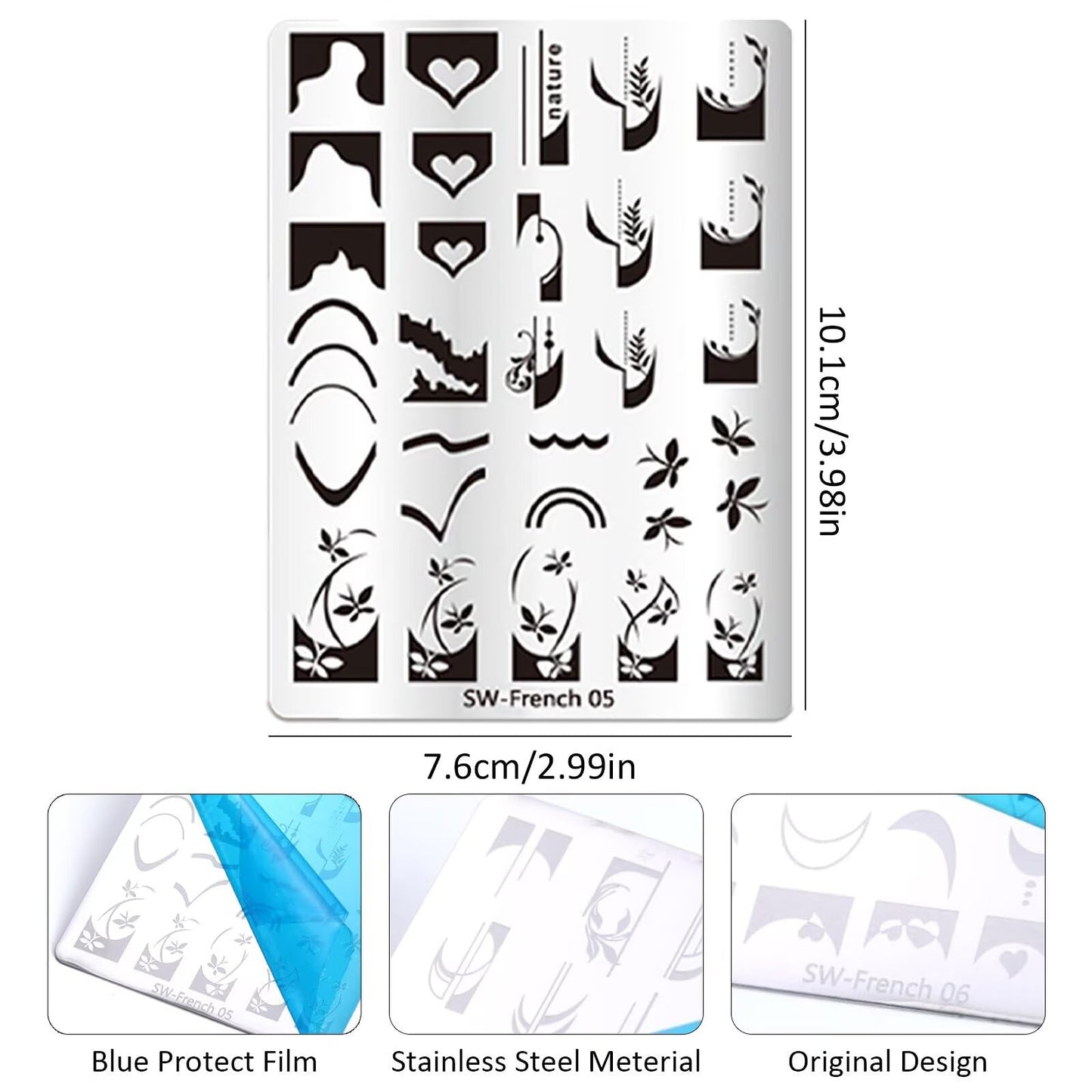 French Tip Nail Stamping Plate- 10 pcs Nail Stamper Kit Silicone Nail Stamper French Nail Stamp with Nail Art Stamps Storage Bag Nail Stamp Template Nail Supplies for Salon DIY