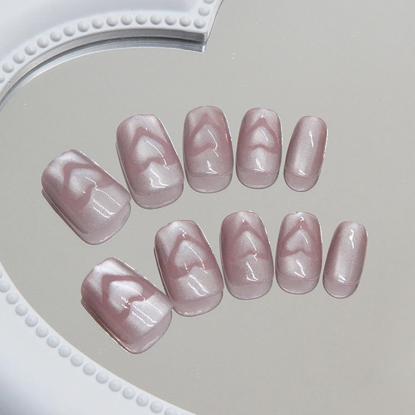 FIEONCIY Press on Nails Short Square Shaped Glossy Full Cover Acrylic Extra Short Square False Nails with Love Heart Designs Artificial Fake Nails Glue Stick ons Fingernails for Women Girls(MY021)