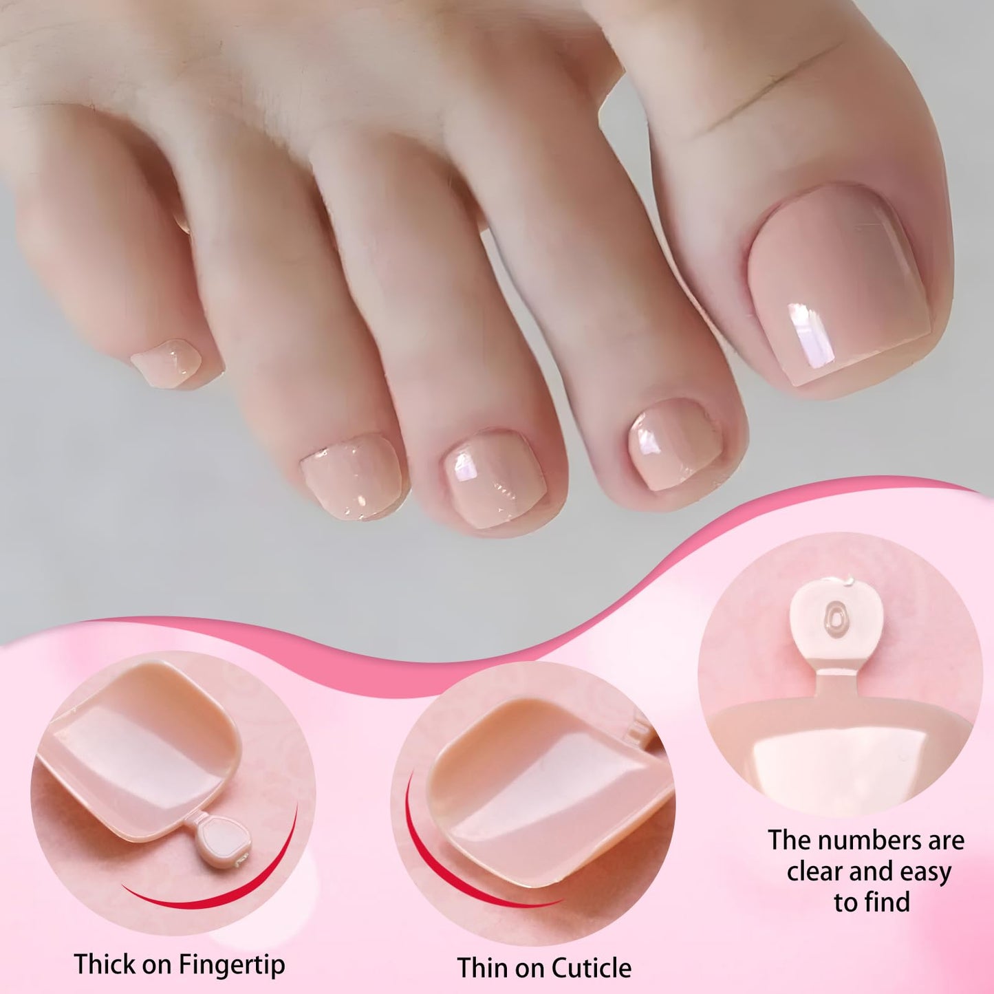 LoveOurHome 120pc Nude Press on Toenails Women Fake Toe Nails with Tabs, Nude Tan Fake Toenails Press on Toe Nails Glue on Toenail Acrylic Toe Nail Tips Artificial False Toenail for Women