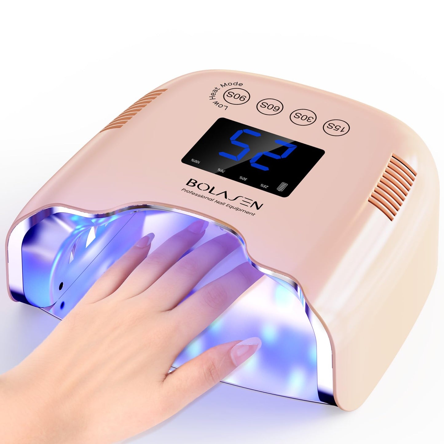 BOLASEN Cordless Rechargeable UV Nail Lamp - UV Light for Gel Nails with Metallic Reflector & Metal Base, 54W Portable Wireless LED Nail Dryer, Professional Fast Charger Curing Lamp for Salon, Pink
