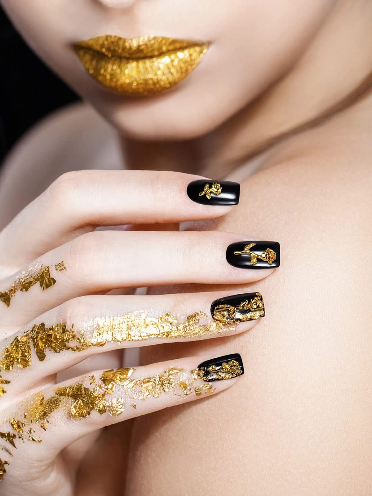 TOROKOM 120 PCS 3D Gold Rose Nail Art Charms Romantic Flowers Nails Decorations Alloy Nail Charms for Girls Women DIY Nail Design Craft Jewelry Making