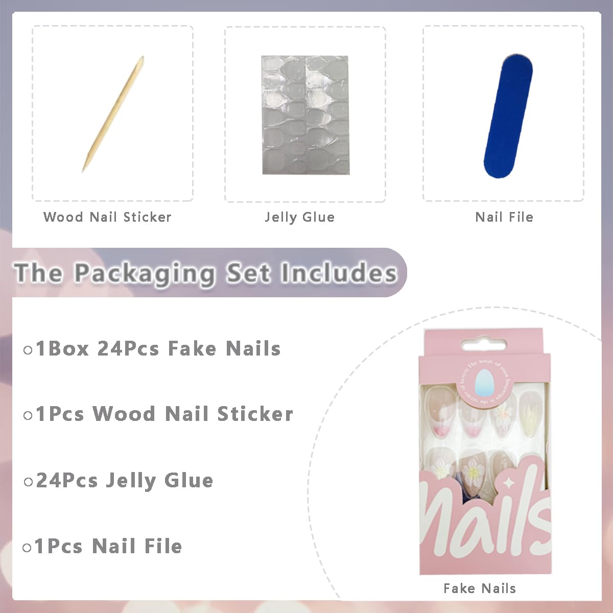 PODUOJIEYI 24Pcs Colorful French Tip Press on Nails Medium Almond ABS Acrylic False Nails with 3D Flower Designs Nude Pink Glossy Full Cover Stick on Nails for Women Girls Daily Wear