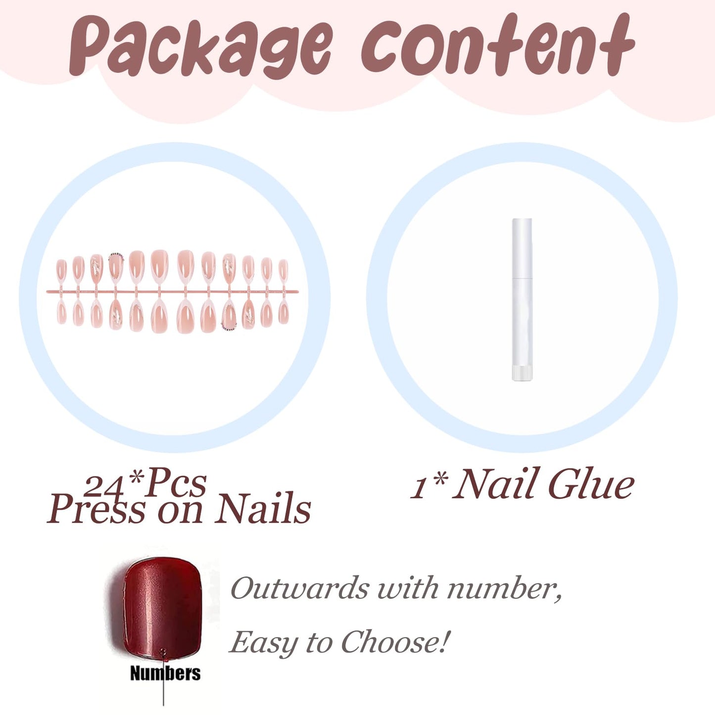 BABALAL Press On Nails, Medium Almond Fake Nails, White French Tip, Glitter Leaf Design, with Rhinestone Sparkly, Glossy Full Cover Glue On Nails For Women And Girls 24Pcs