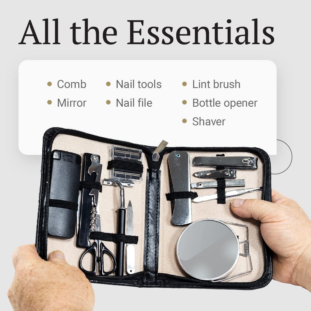 Divinity Boutique Man of God Men’s Grooming Kit - Zippered Shaving Kit with Hair Care and Nail Clipper Tools - Travel Bag Set - Popular Gifts for Men