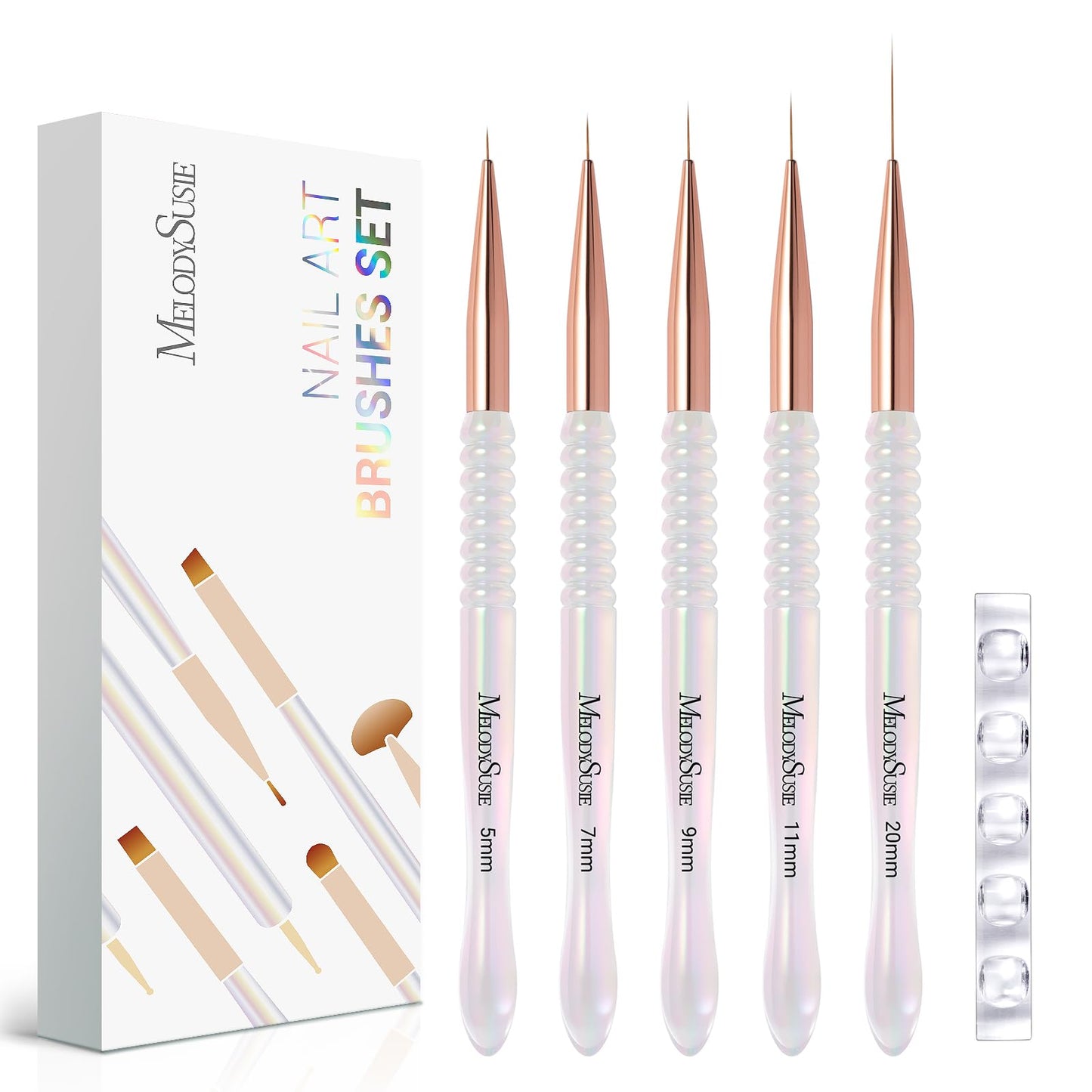 MelodySusie 5Pcs Nail Art Liner Brushes with Nail Brush Holder and Nail File Kit