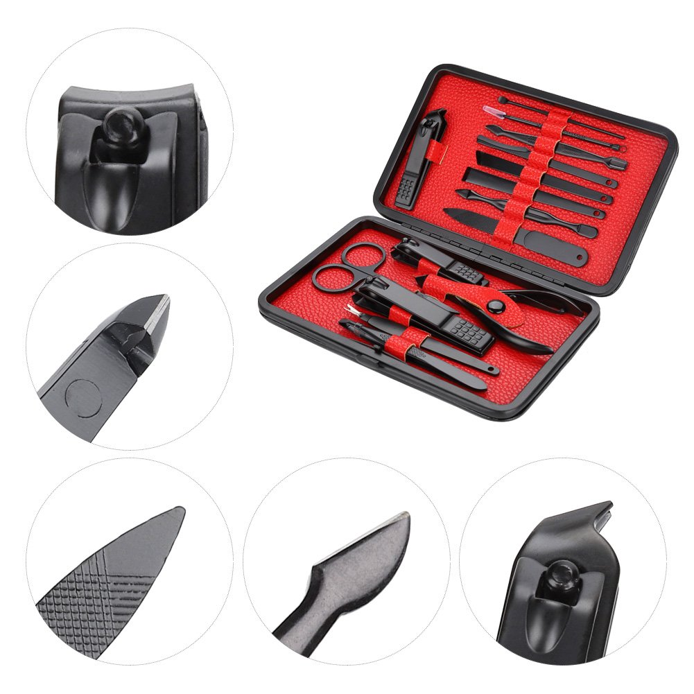 15 in 1 Nail Clippers Set, Portable Manicure Pedicure Kit with Luxurious Travel Case, Stainless Steel Fingernail and Toenail Clipper Cutters, Nail Care Kit for Men Women (Red)