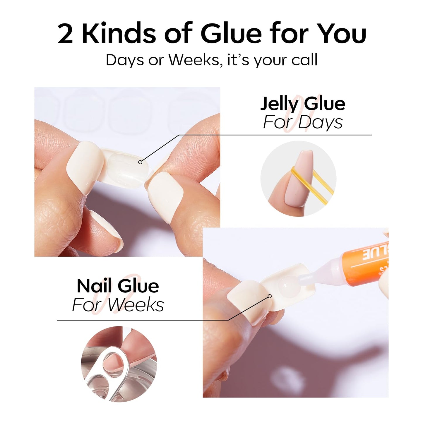Modelones Extra Short Press on Nails, French Tips Squoval Fake Nails, Reusable Nail Kit with Nail Glue Adhesive Tabs Mini Nail File, Nails Press Ons 32Pcs 16 Sizes, White, Spring Women Girl Gift