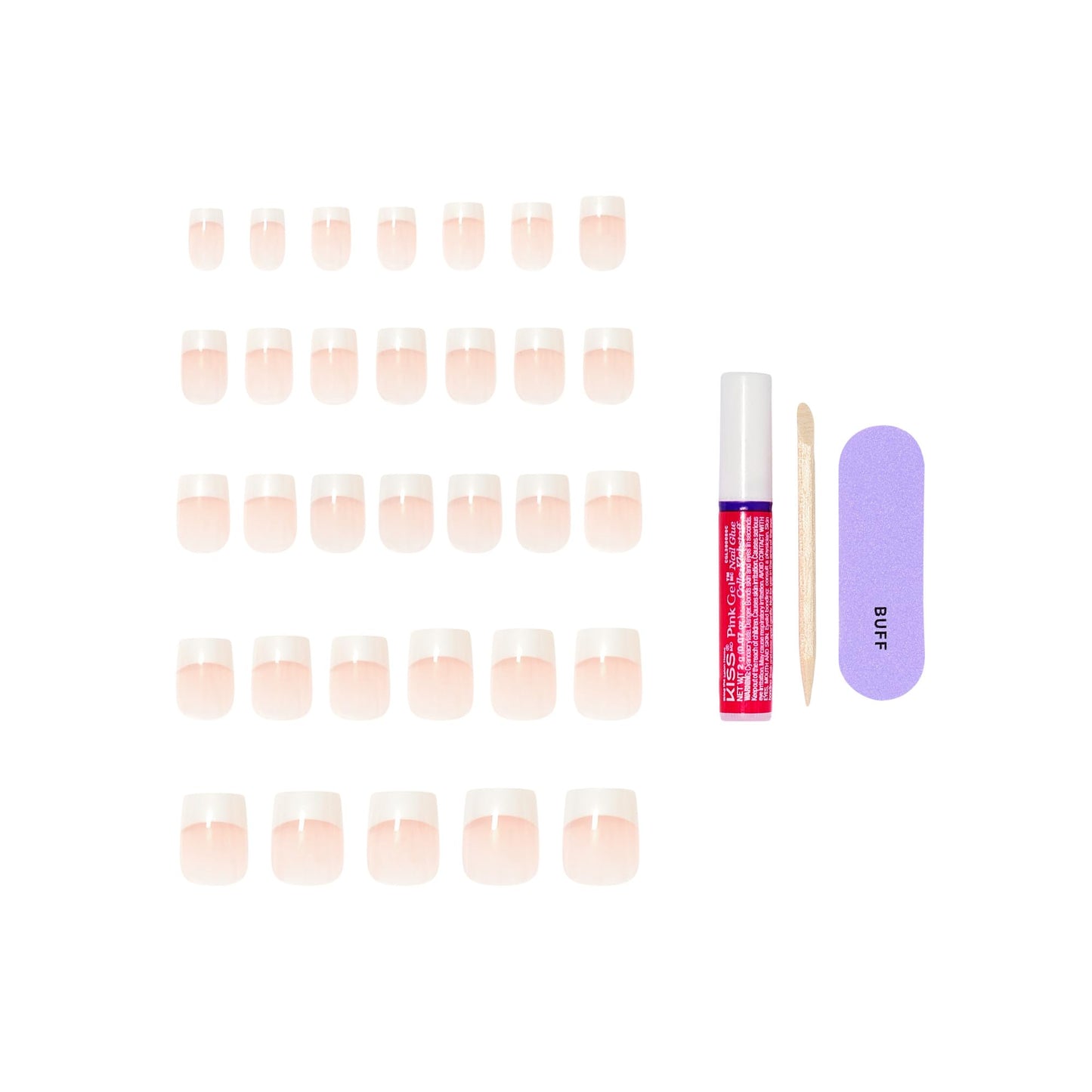 Kiss Core, Press On Nails, Nail glue included, 'I Wish', White, Real Short Size, Square Shape, Includes 32 Nails, 2g Glue, 1 Manicure Stick, 1 Mini File
