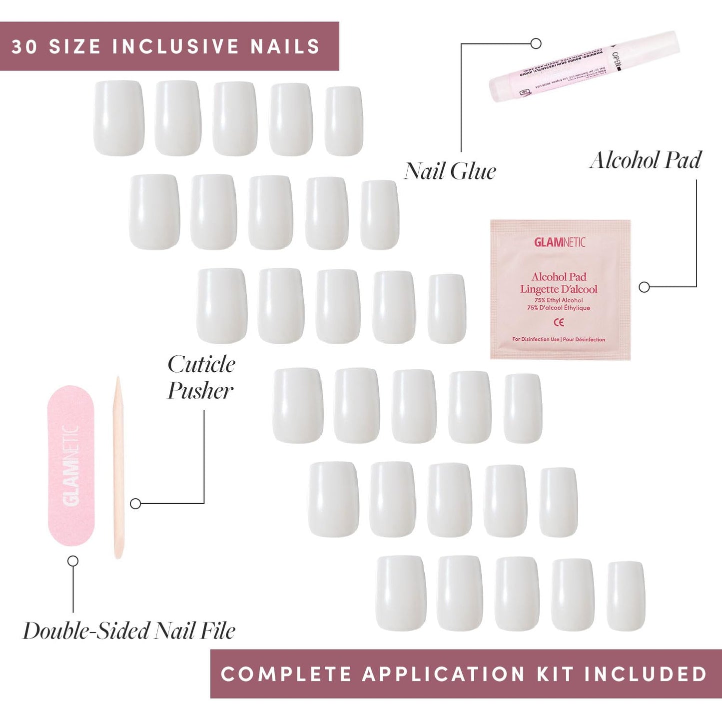Glamnetic Press-On Nails Bundle - Bailey, Hailey & Confetti | Medium Square Fake Nails, Sheer White Glazed | Glazed Short Almond False Nails | Glossy Short Almond Pastel French Tips