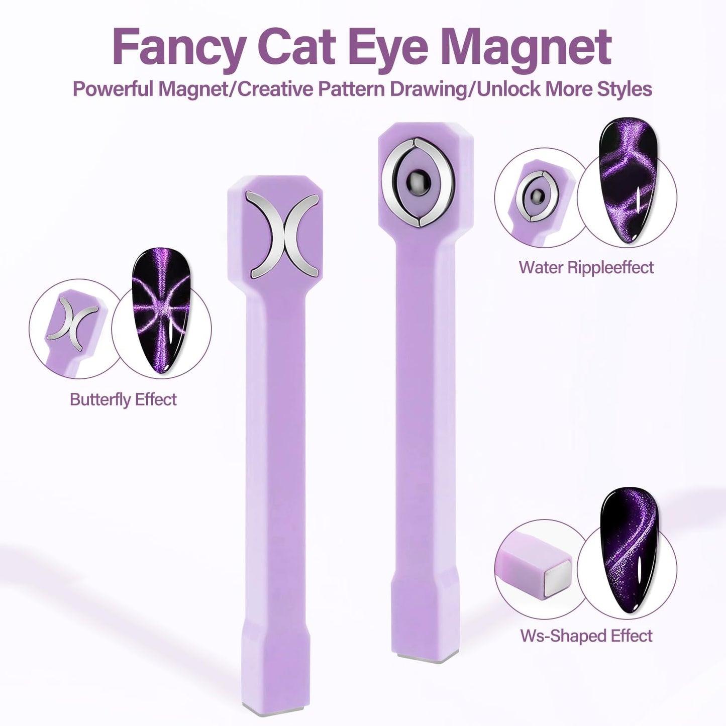 EBANKU Cat Eye Gel Polish Nail Magnet, 8-in-1 Cat Eye Magnet Tool for Gel Nails Strong Magnetic Nail Art Wand with Steel Ball, Black Hole& French Tip&3 in 1 Cateye Multi-Effect Magnets DIY Salon