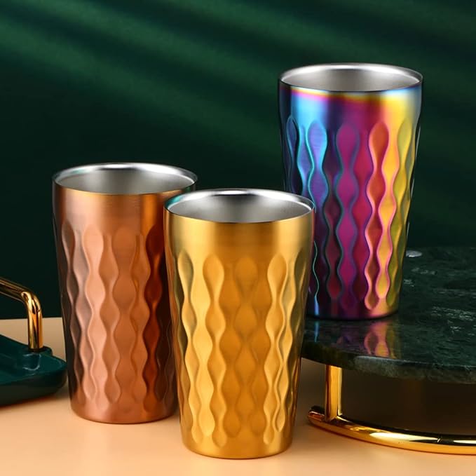 10oz Stainless Steel Cup Set, 6Pcs Double Wall Metal Cup，Vacuum Stackable Insulated Portable Drinking Tumblers Unbreakable Glasses，for Home Outdoor Restaurant (Rainbow Color)
